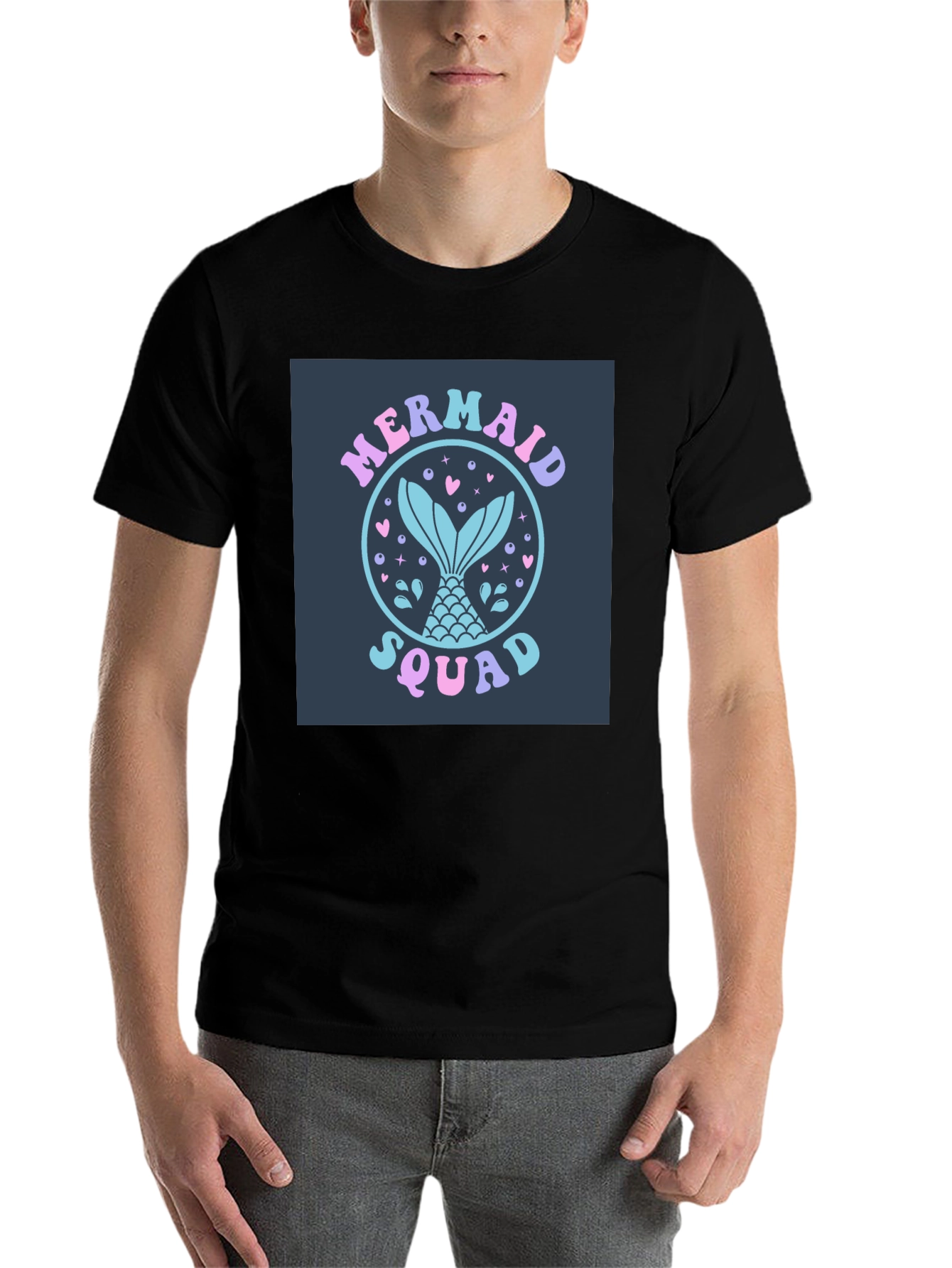 Black Mermaid Squad Graphic Tee - Black Cotton Blend view 7