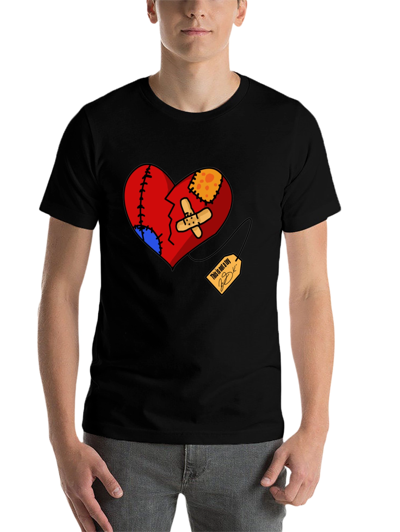 Black Heart Patchwork Graphic Tee - Black view 7