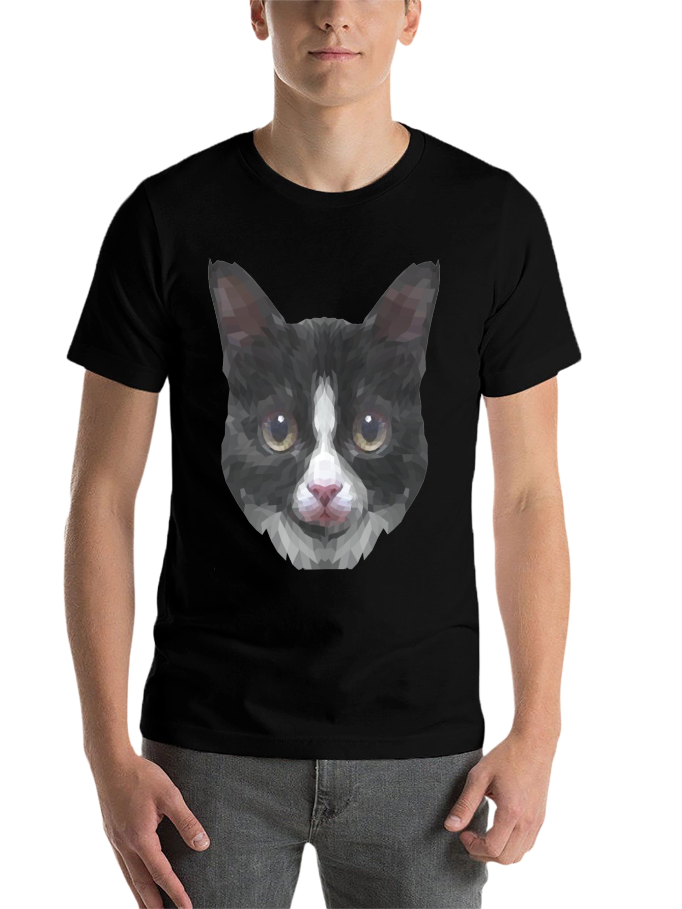 Black Geometric Cat Tee - Modern Graphic T-Shirt view 7