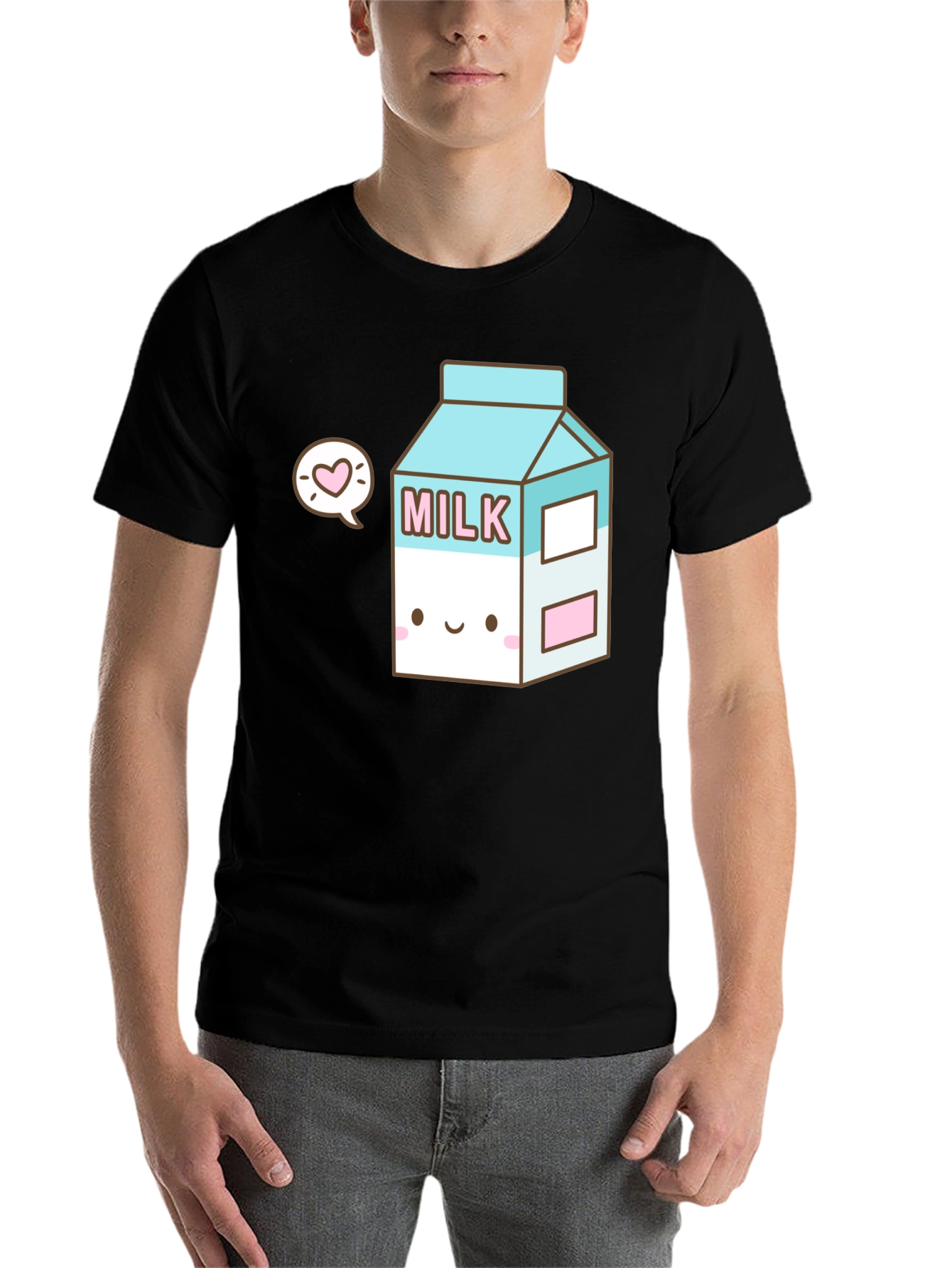 Black Kawaii Milk Carton T-Shirt - Cute & Unique Design view 7