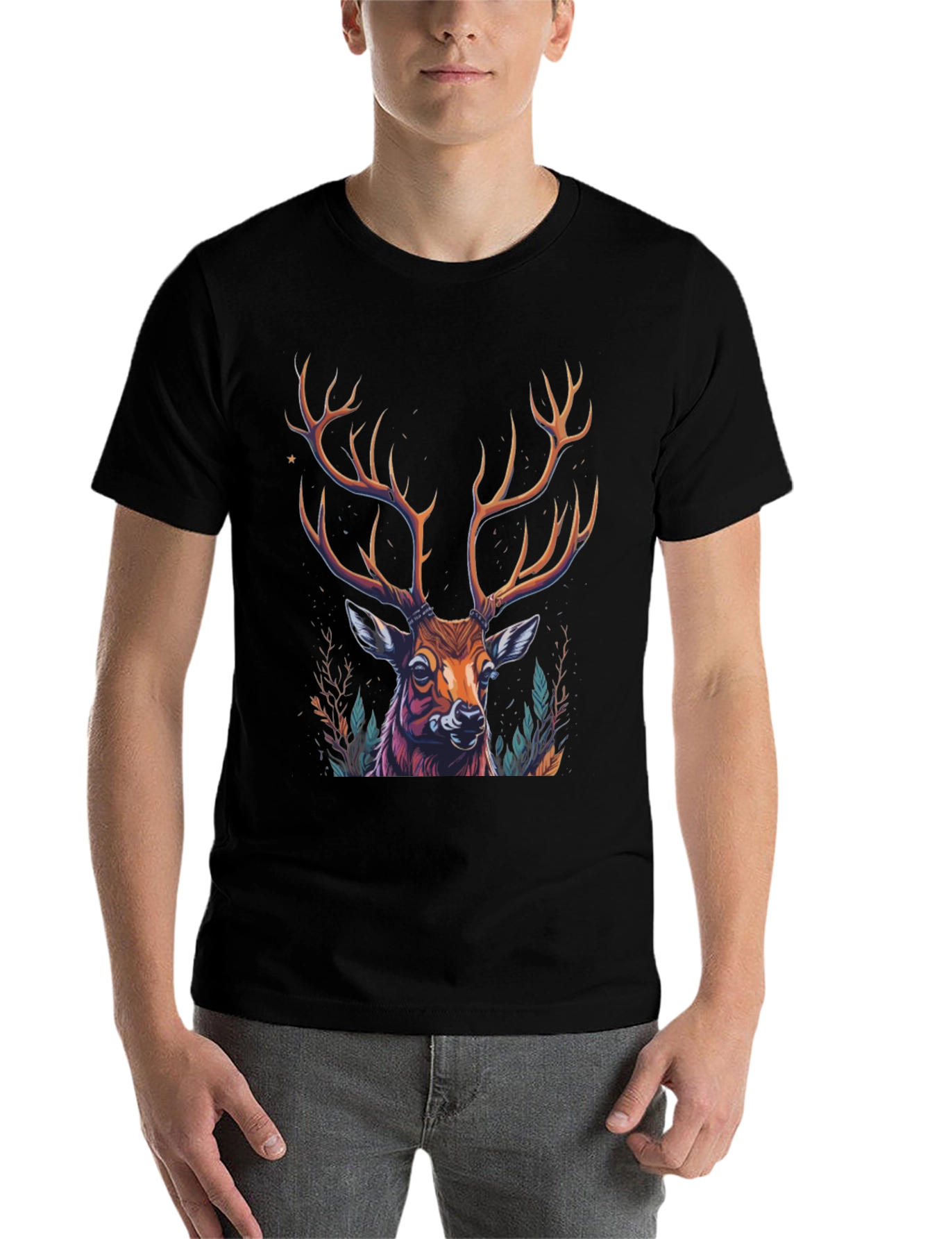 Black Majestic Deer Graphic Tee - Men's Black T-Shirt view 7
