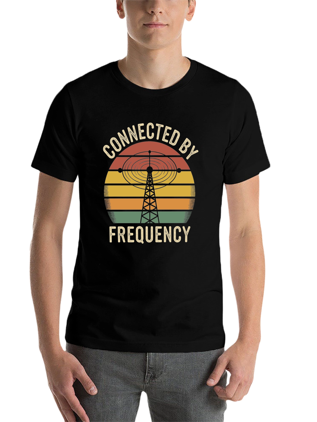 Black Connected by Frequency Retro T-Shirt view 7