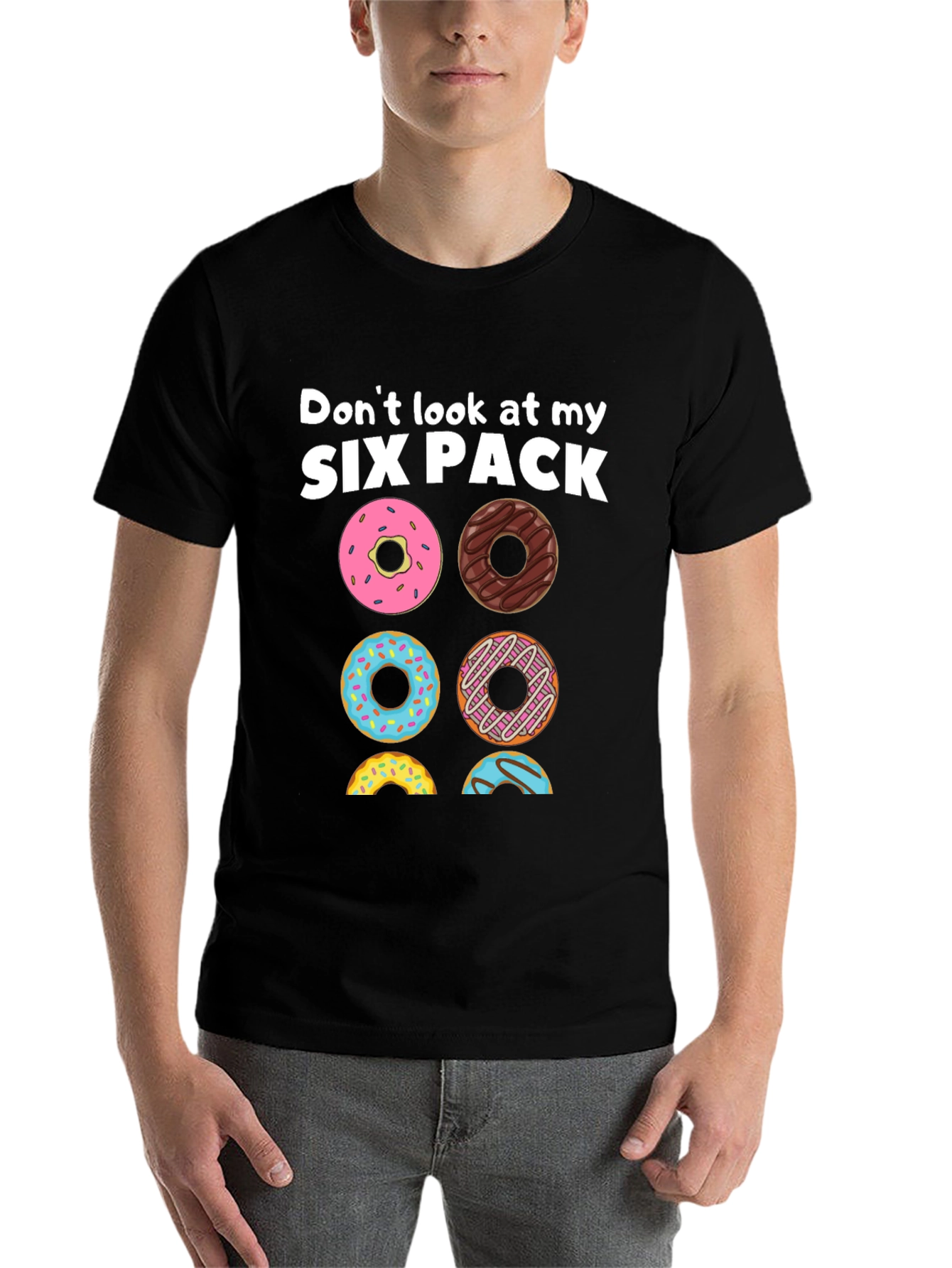 Black Six Pack Donuts Graphic Tee - Funny Foodie T-Shirt view 7