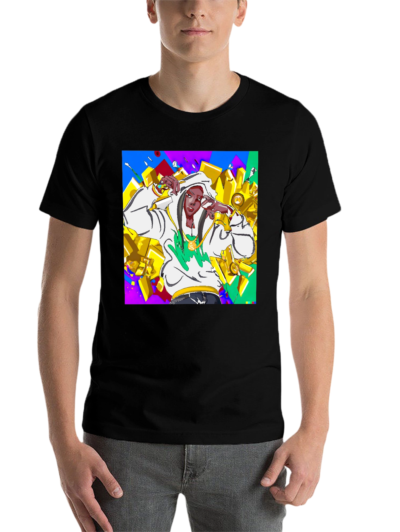 Black Urban Style Graphic Tee - Animated Character Design view 7