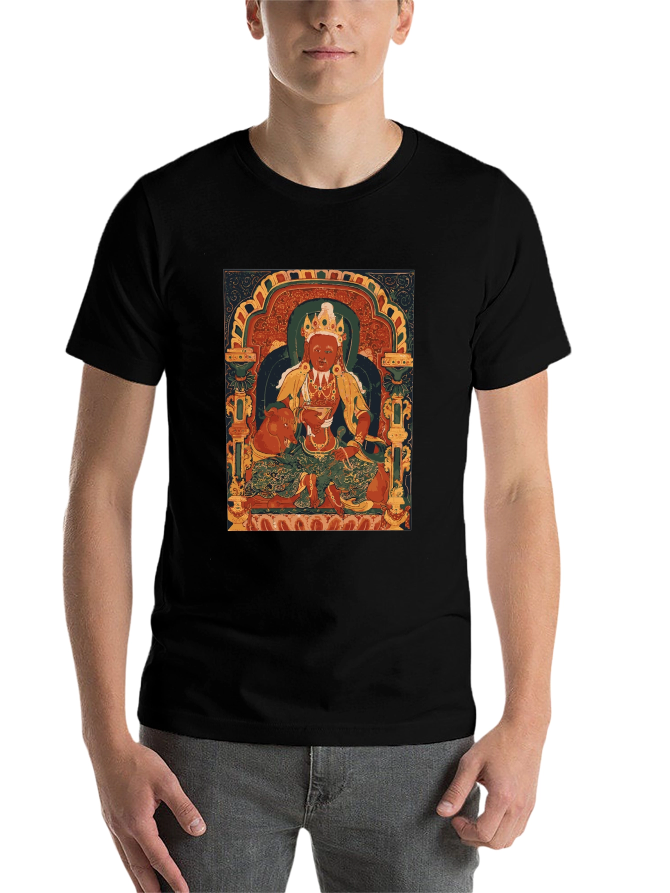 Black Vintage Thangka Art T-Shirt view 7