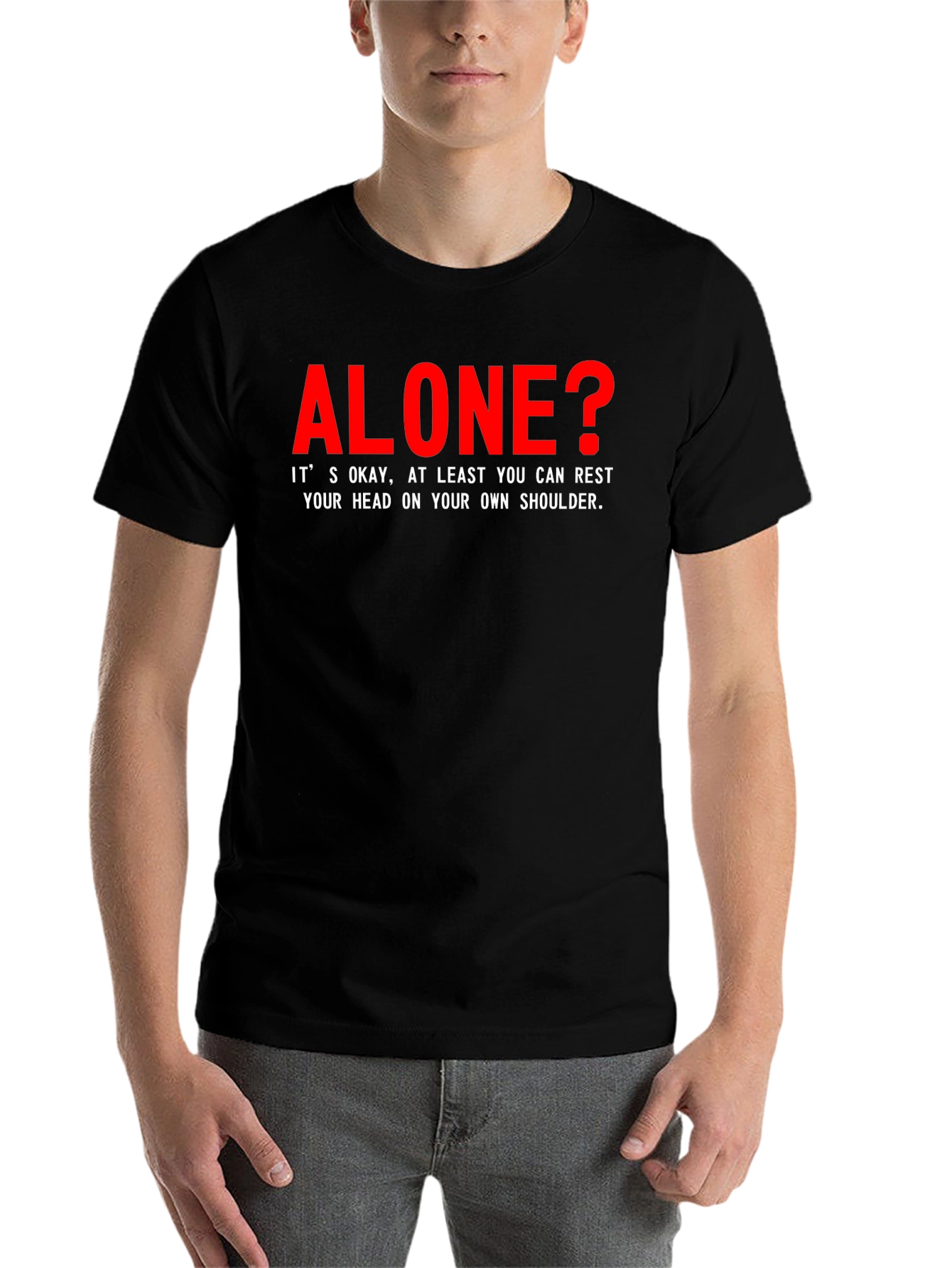 Black Alone? Black Graphic Tee - Rest Your Head Humor T-Shirt view 7