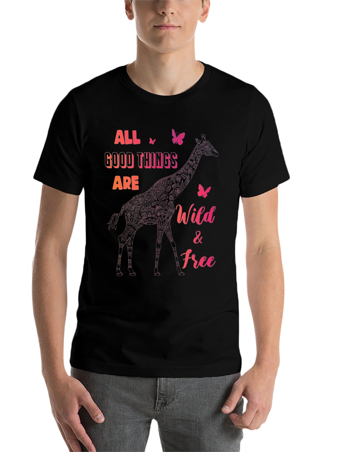 Black Wild and Free Giraffe Graphic Tee view 7