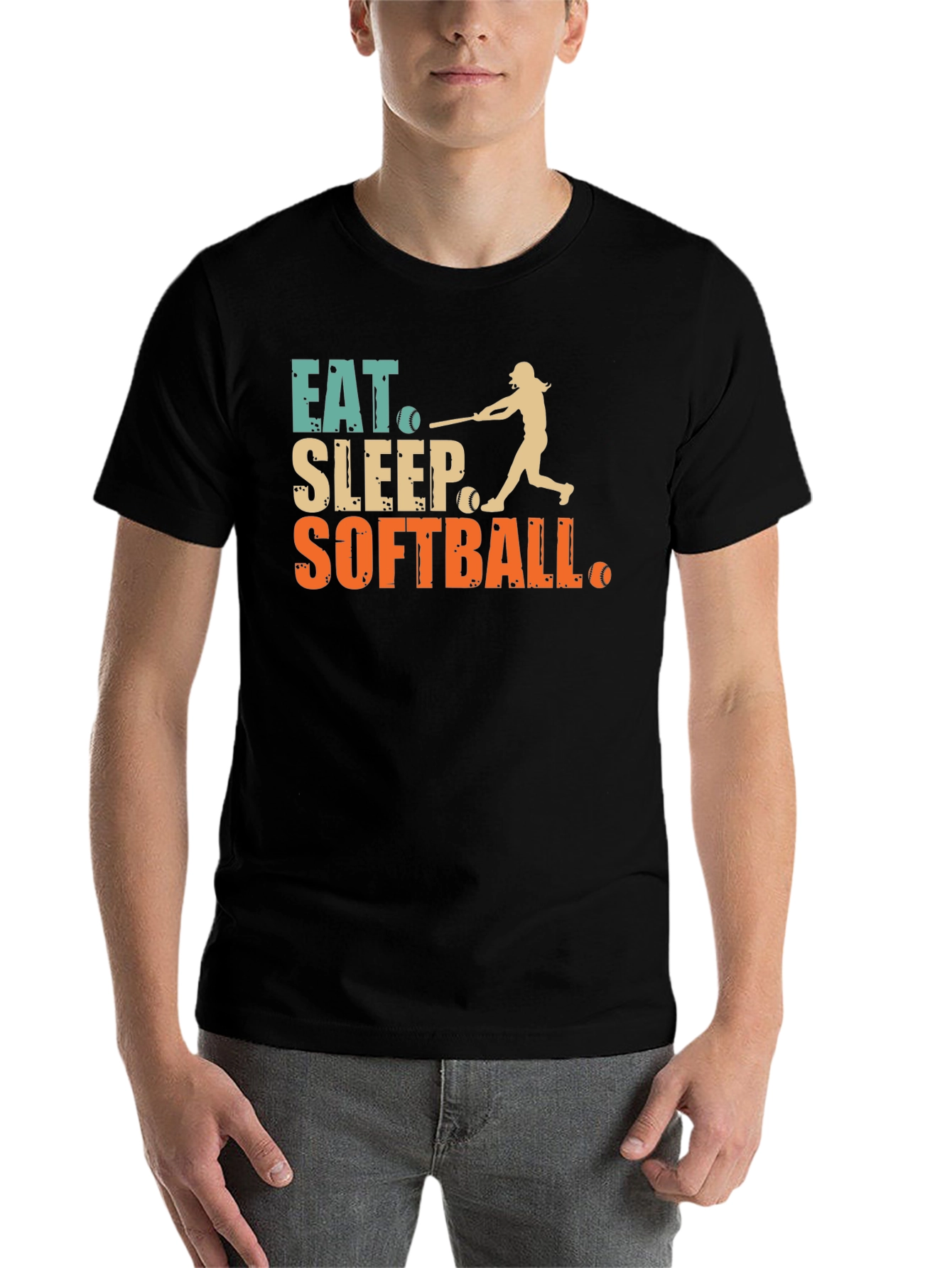 Black Eat Sleep Softball Graphic Tee view 7