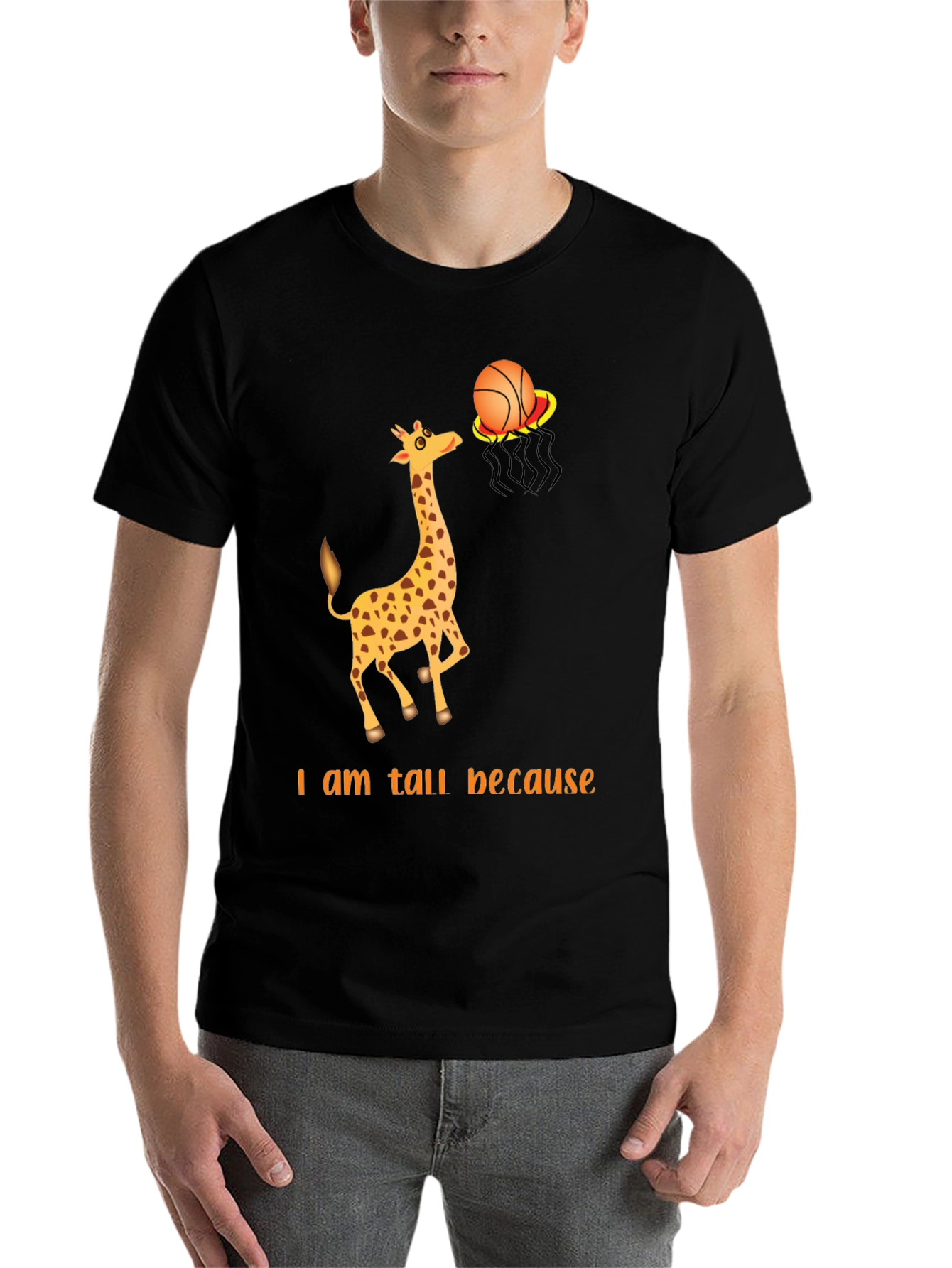Black Tall Giraffe Basketball T-Shirt view 7