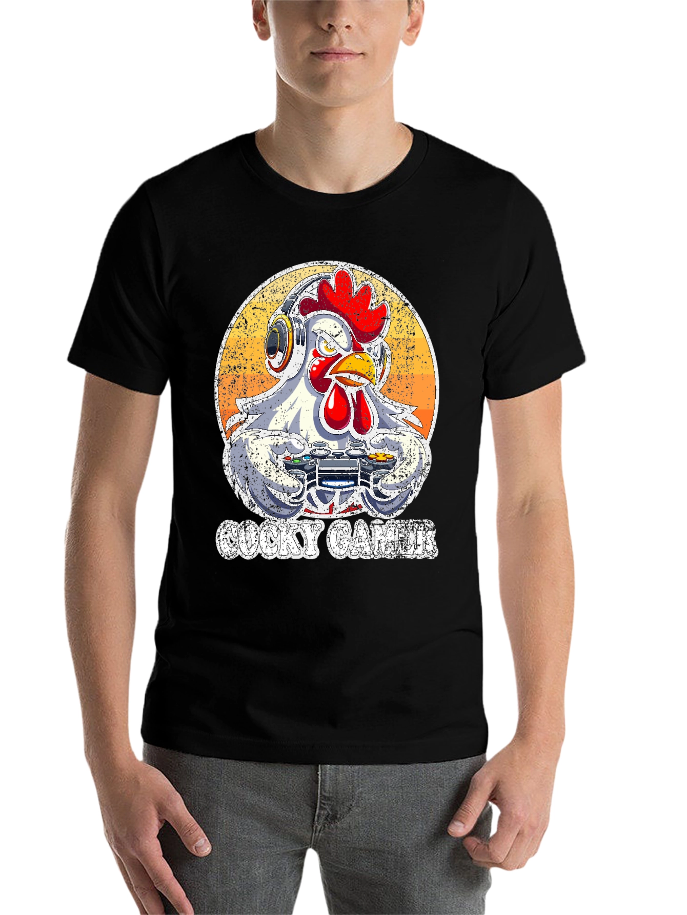 Black Cocky Gamer T-Shirt - Funny Chicken Video Game Tee view 7