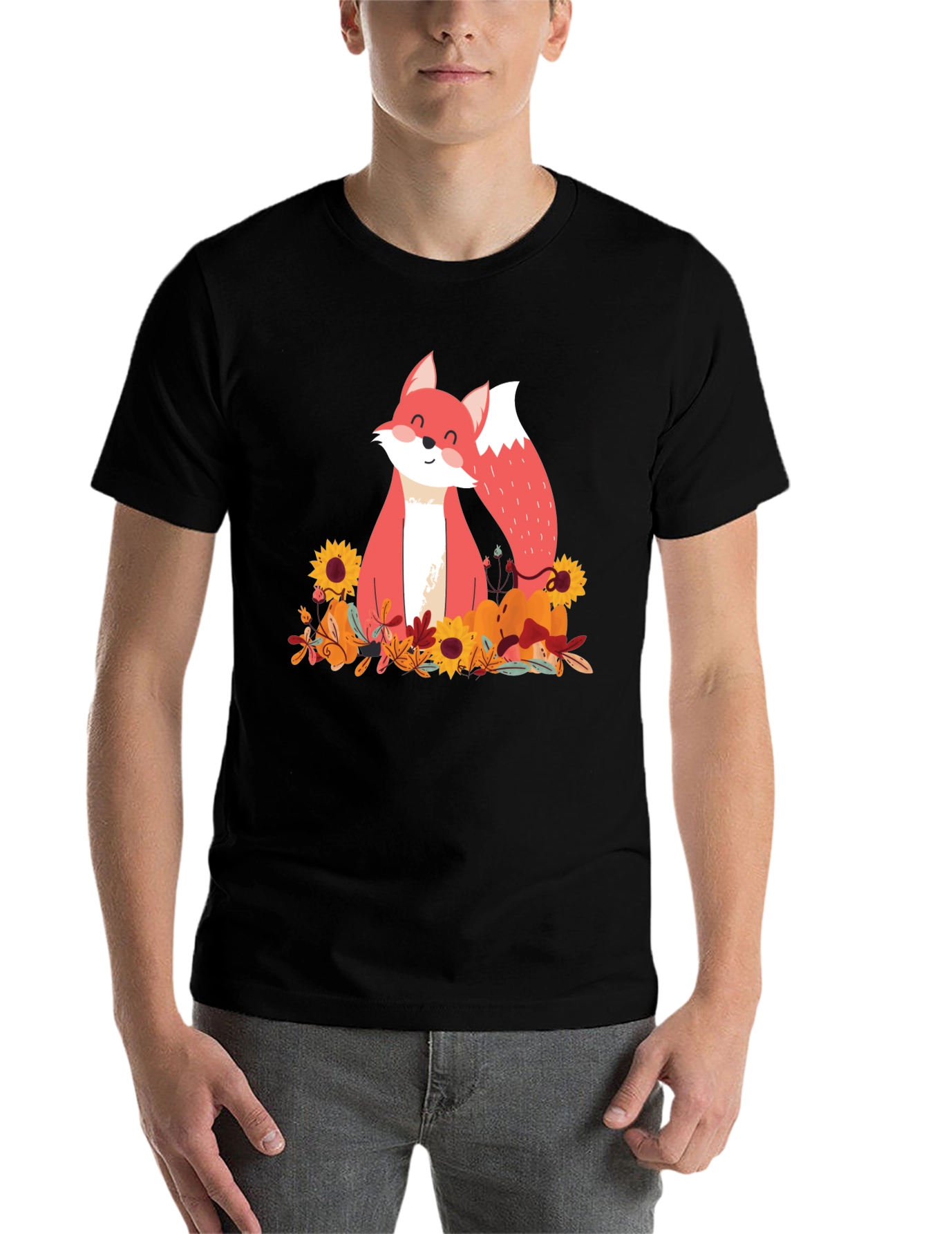 Black Autumn Fox Graphic Tee - Unisex Black T-Shirt view 7
