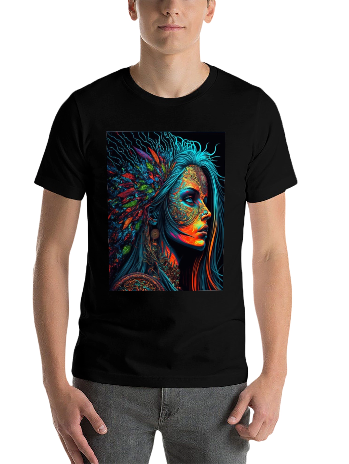 Black Vibrant Psychedelic Woman Graphic T-Shirt view 7