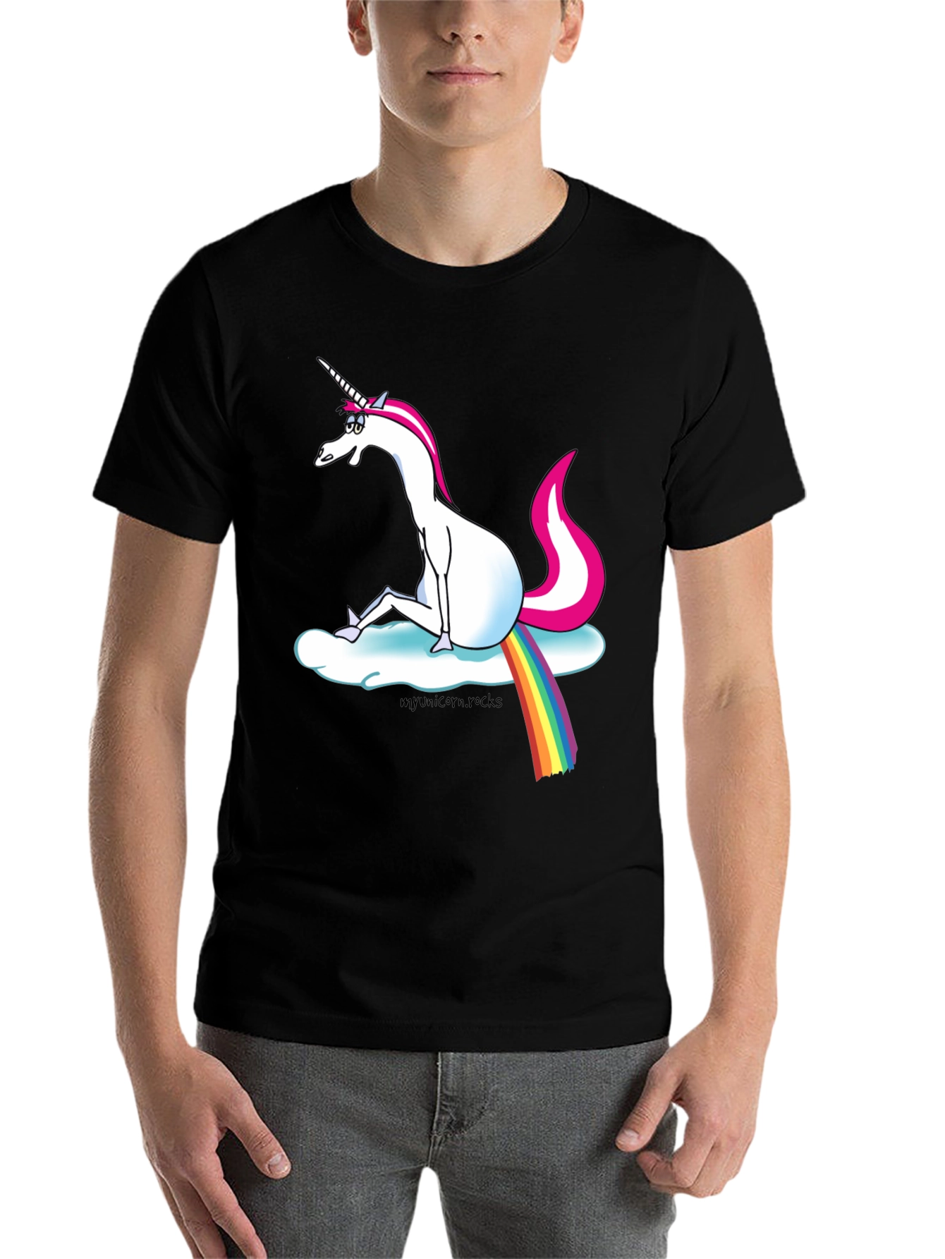 Black Unicorn Rainbow Cloud Graphic T-Shirt view 7