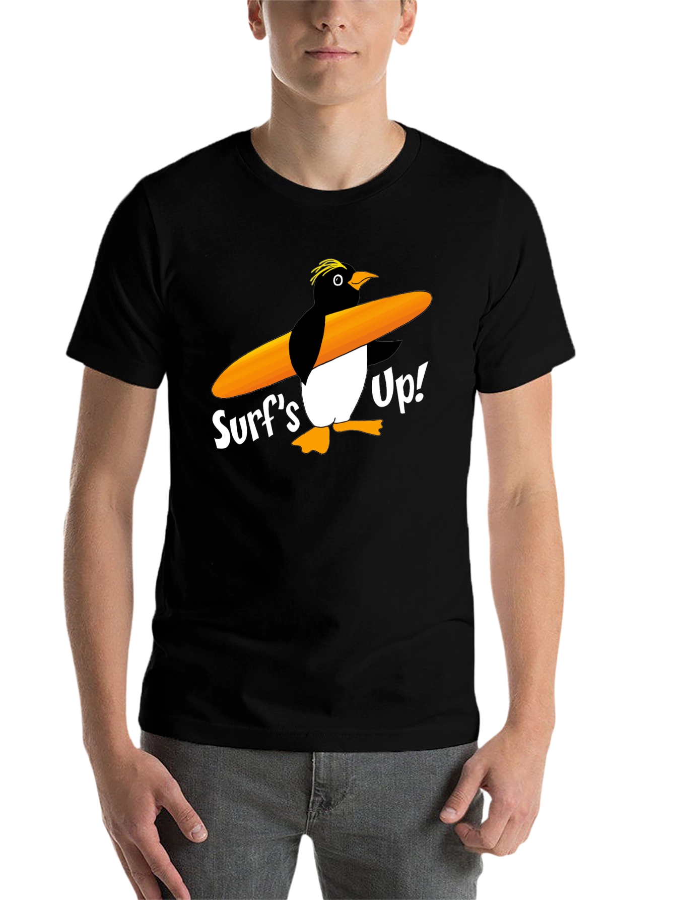 Black Surf's Up Penguin Graphic Tee - Black Cotton T-Shirt view 7