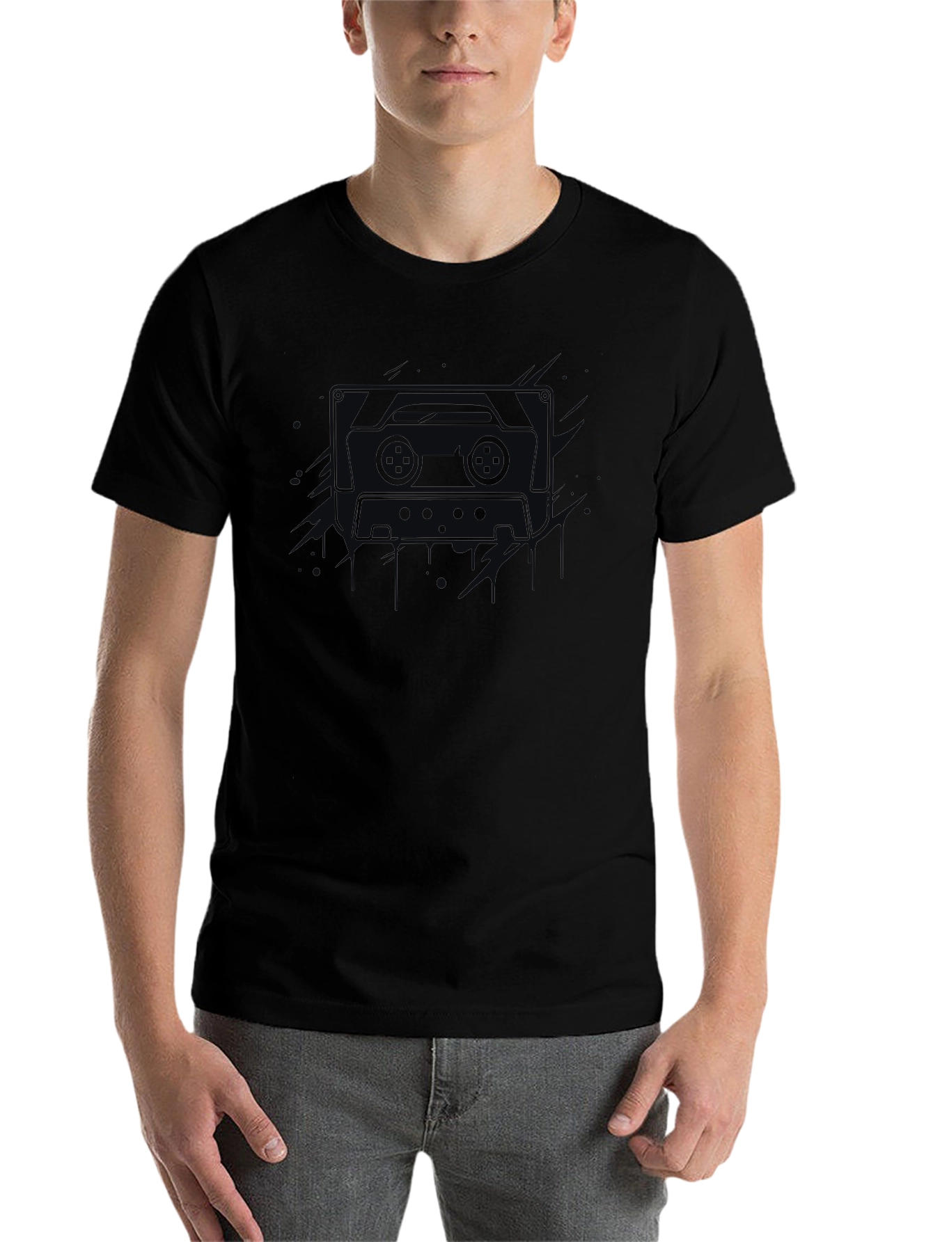 Black Retro Cassette Tape Graphic Tee - Men's Black T-Shirt view 7