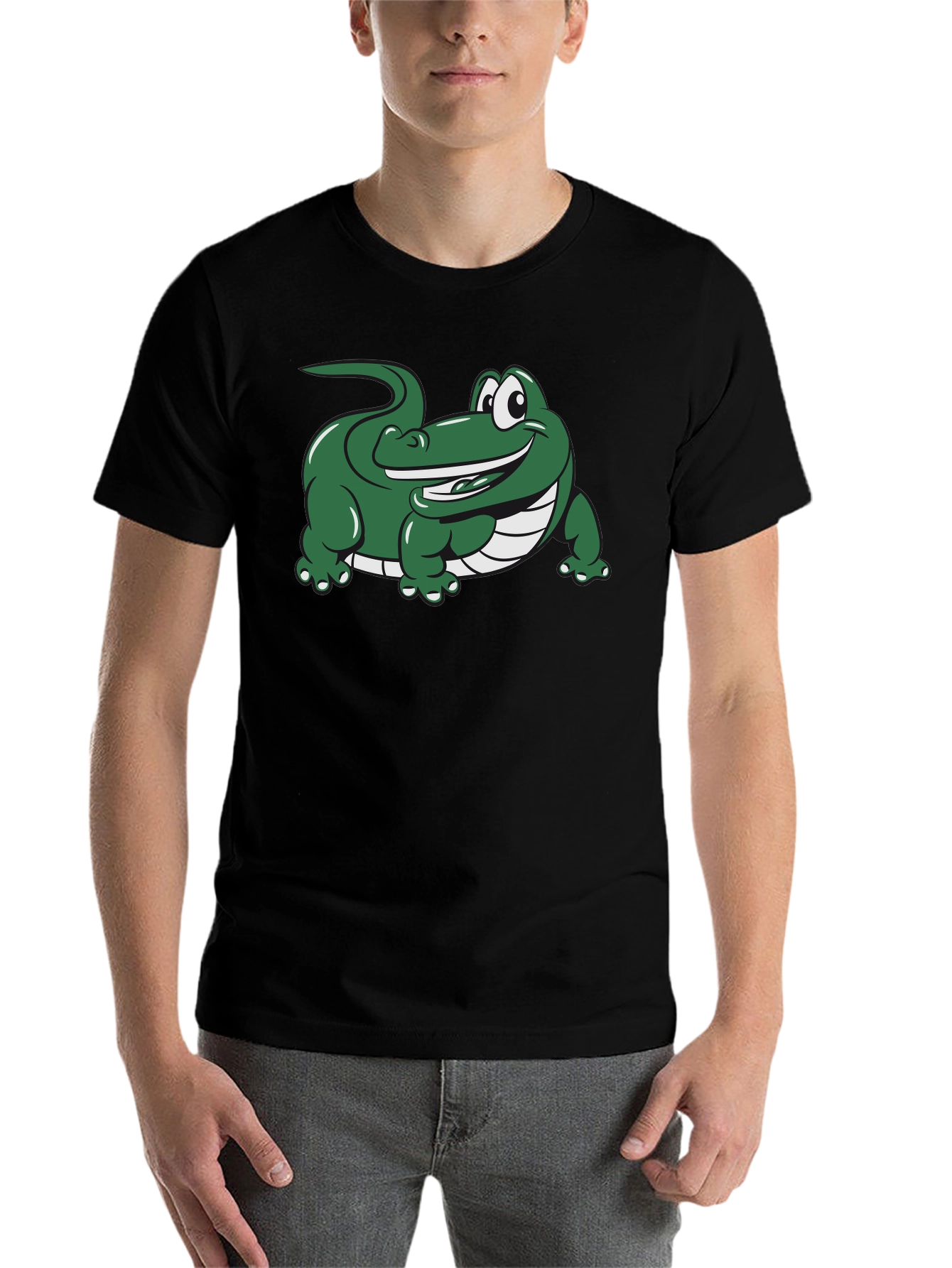 Black Cartoon Alligator Graphic Black T-Shirt view 7