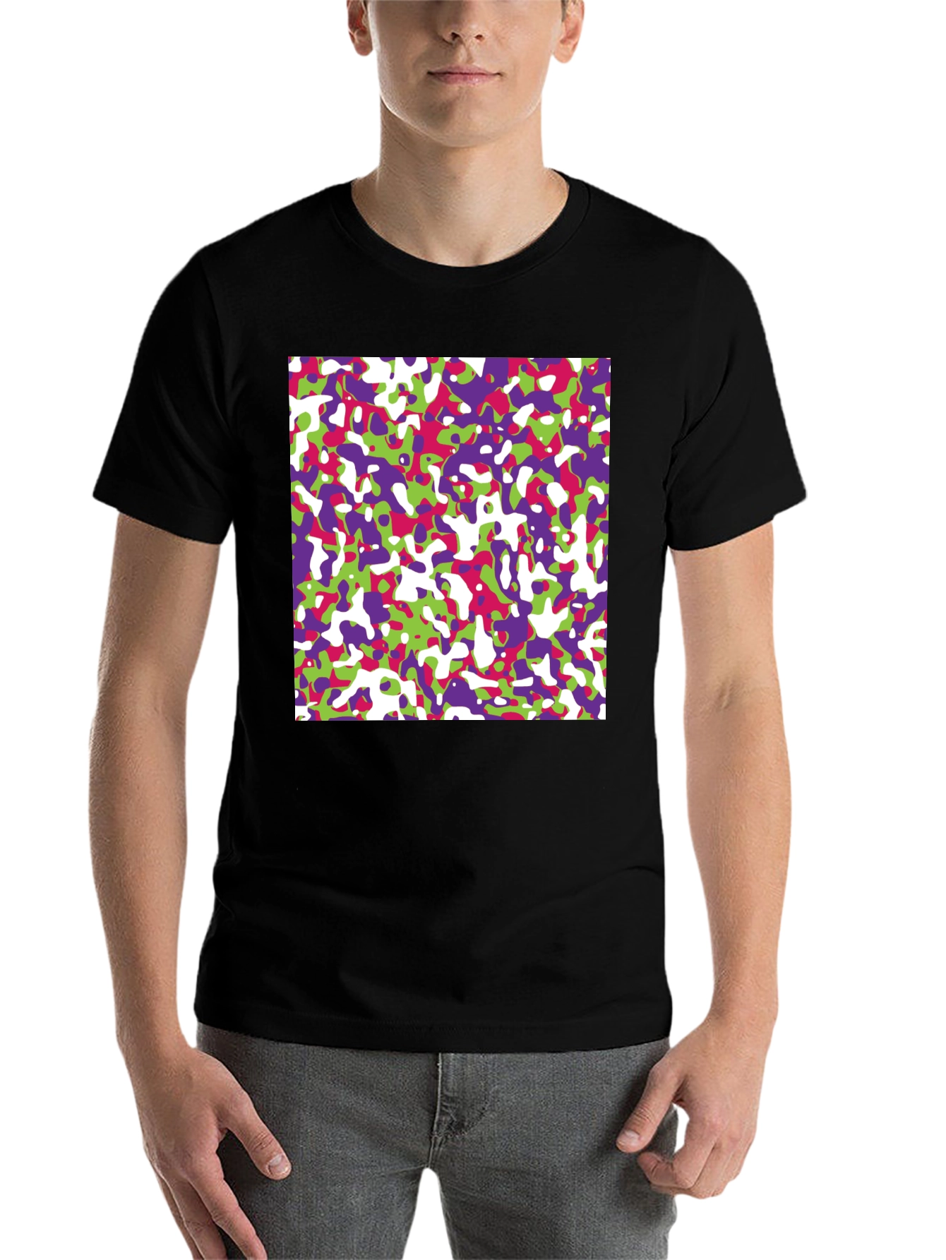 Black Abstract Camo Print Black T-Shirt view 7