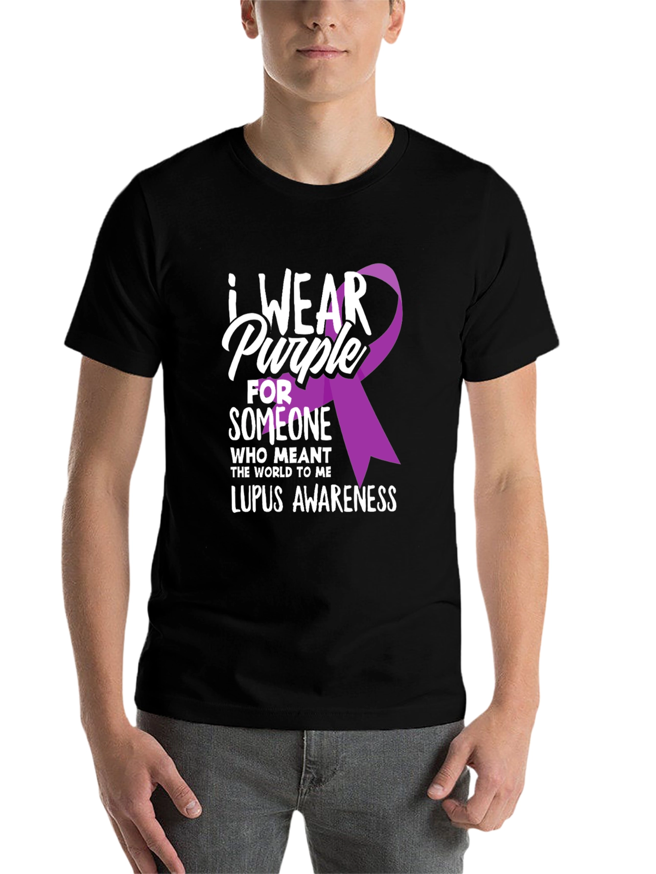 Black Lupus Awareness T-Shirt - I Wear Purple Ribbon view 7