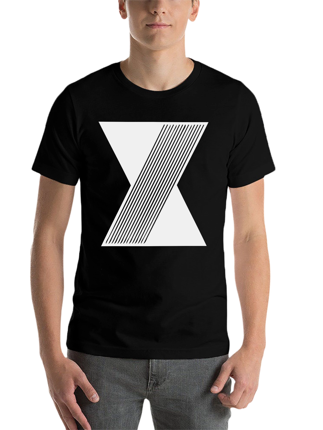 Black Geometric Line Design Black T-Shirt view 7