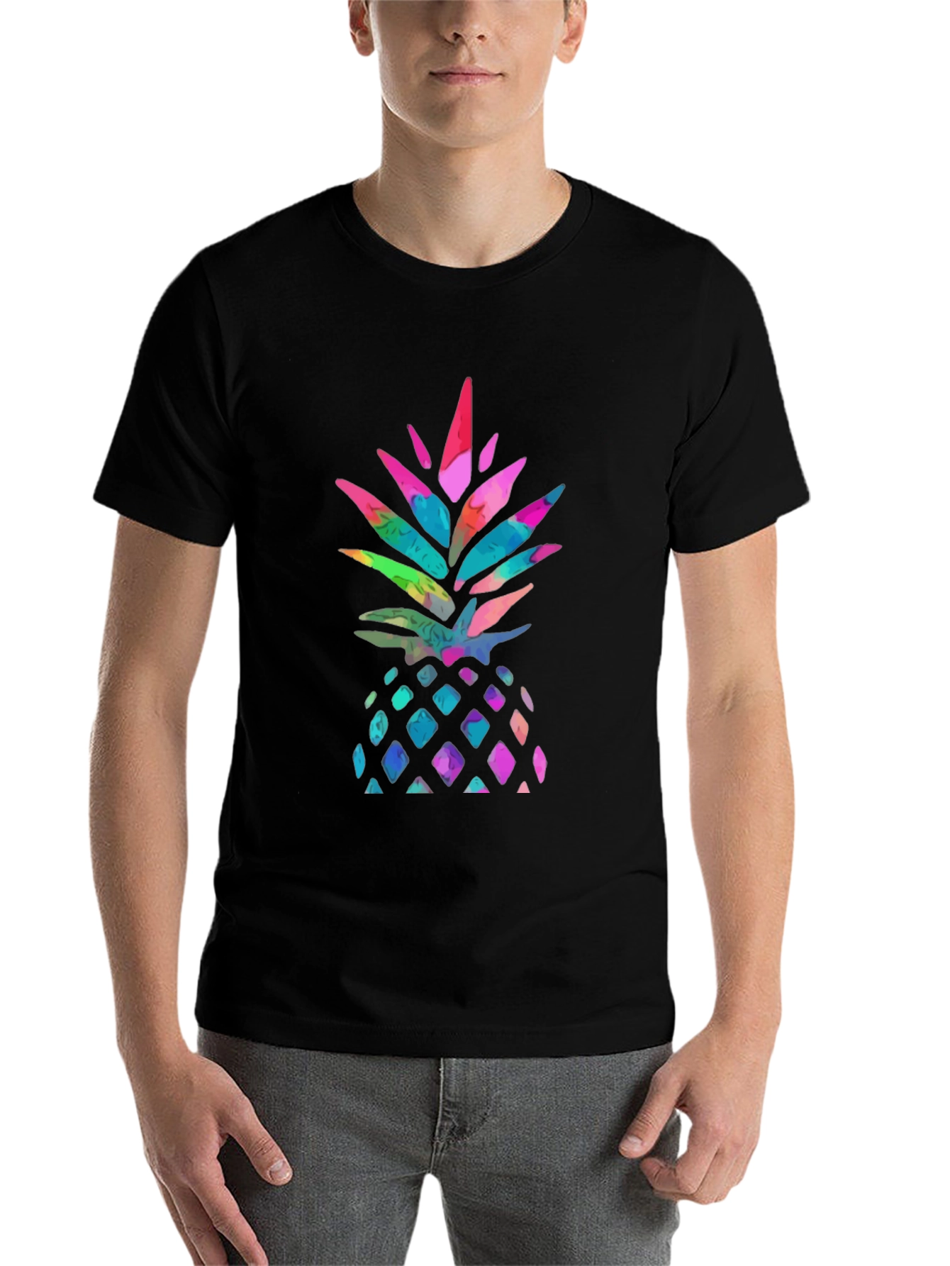 Black Watercolor Pineapple Graphic Black T-Shirt view 7