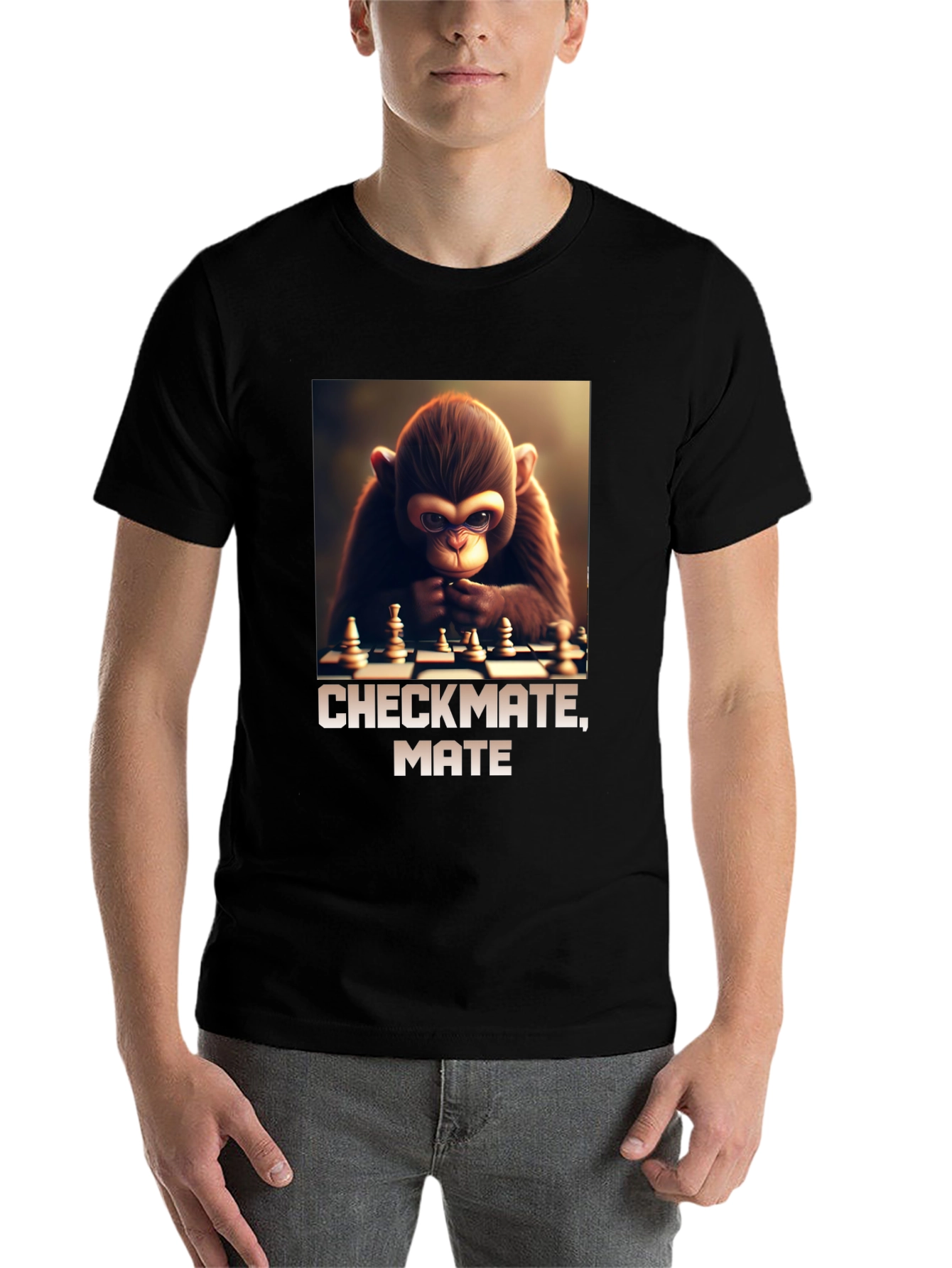Black Checkmate, Mate! Monkey Chess T-Shirt view 7