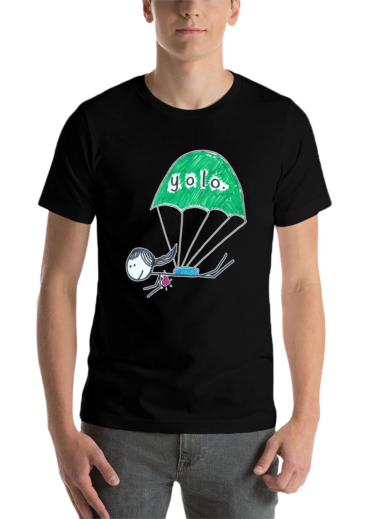 Black YOLO Parachute Graphic T-Shirt - Black Cotton Tee view 7