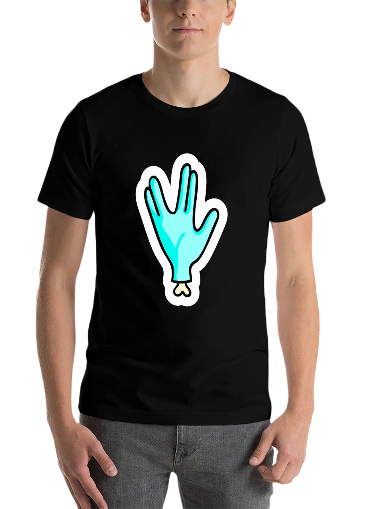 Black Funny Alien Hand T-Shirt - Outer Space Cartoon Tee view 7