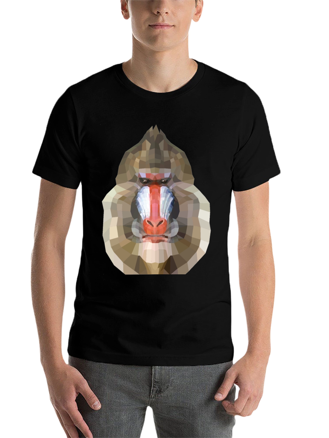 Black Geometric Mandrill Graphic Tee - Unique Art T-Shirt view 7