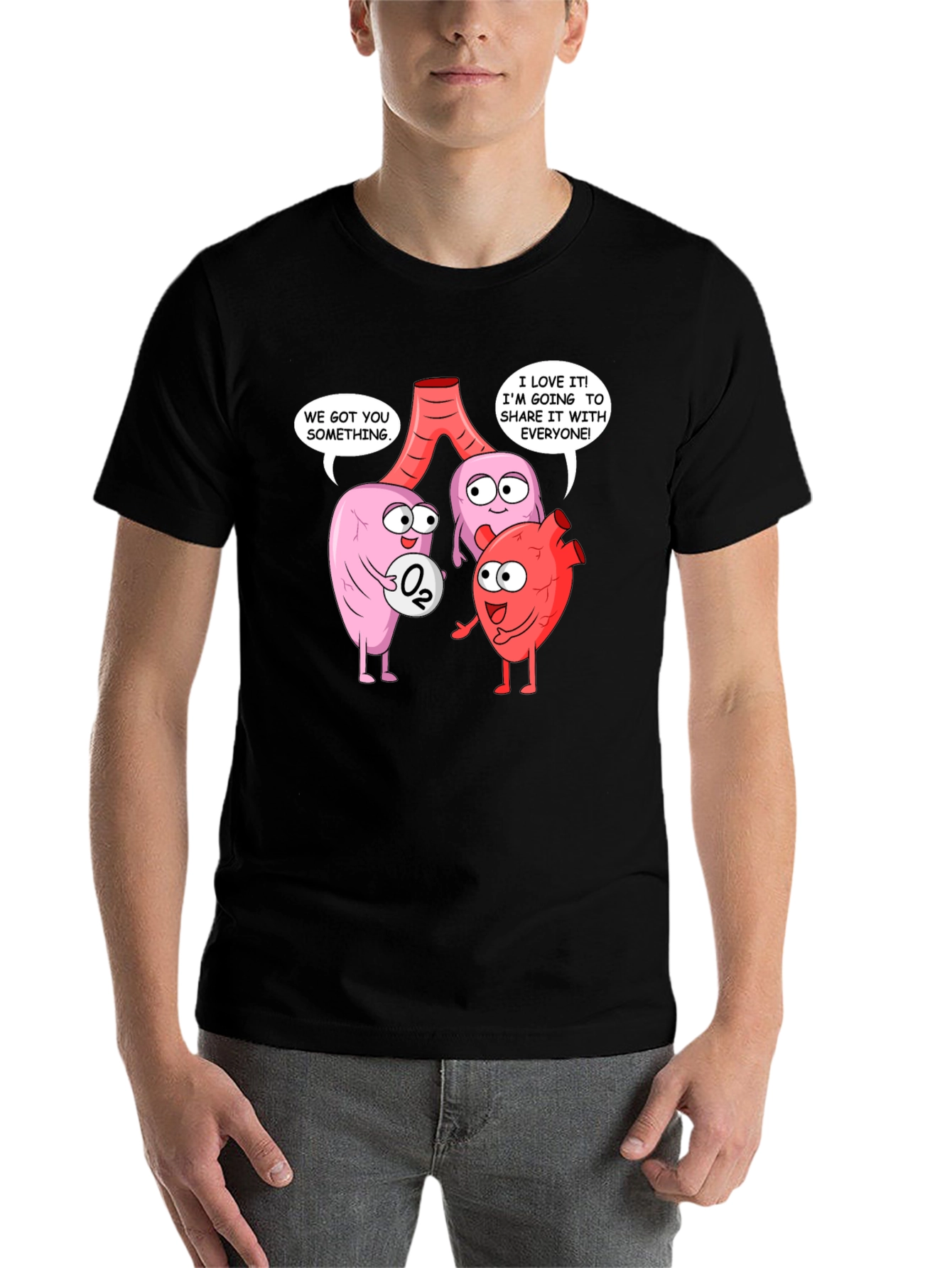 Black Funny Anatomy T-Shirt - Heart, Lungs & Oxygen view 7