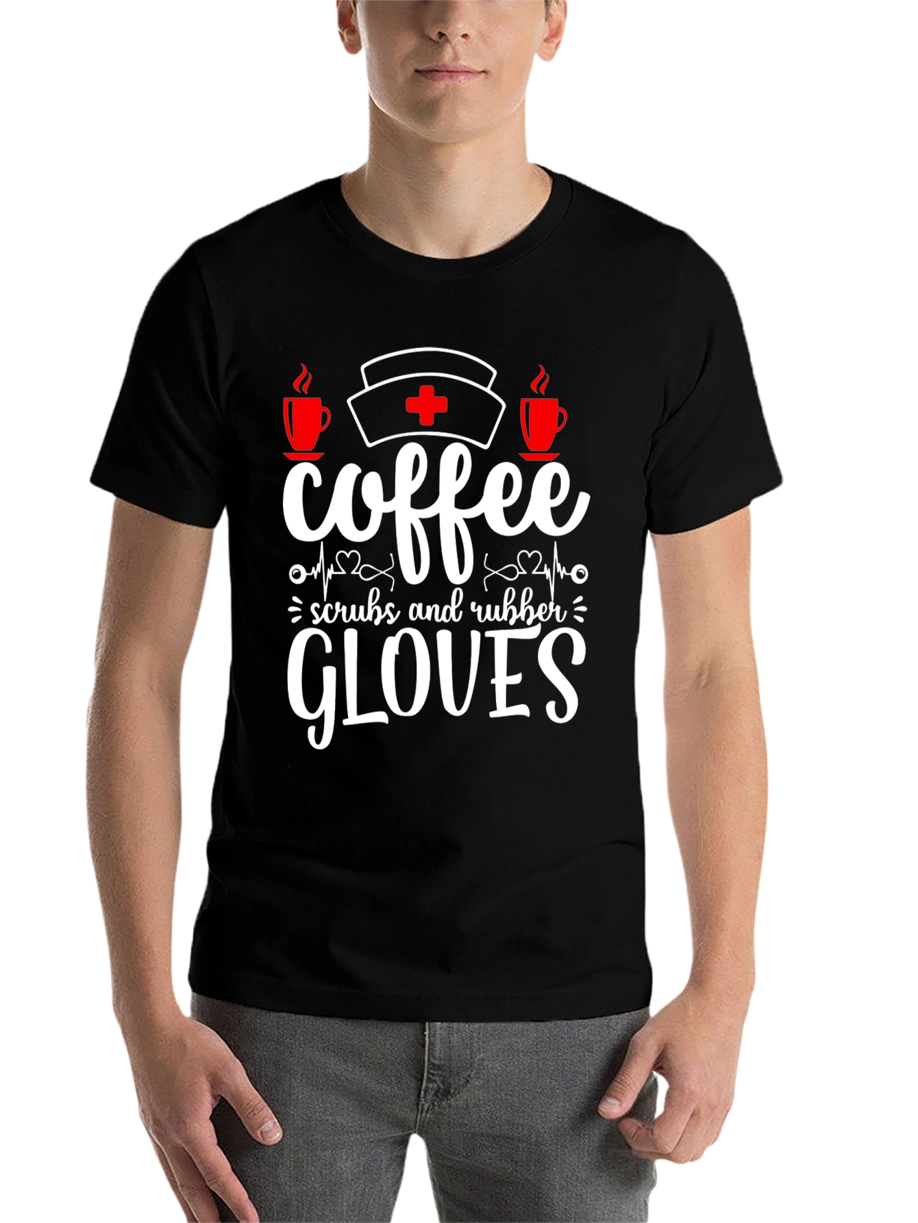Black Coffee Scrubs Rubber Gloves T-Shirt view 7