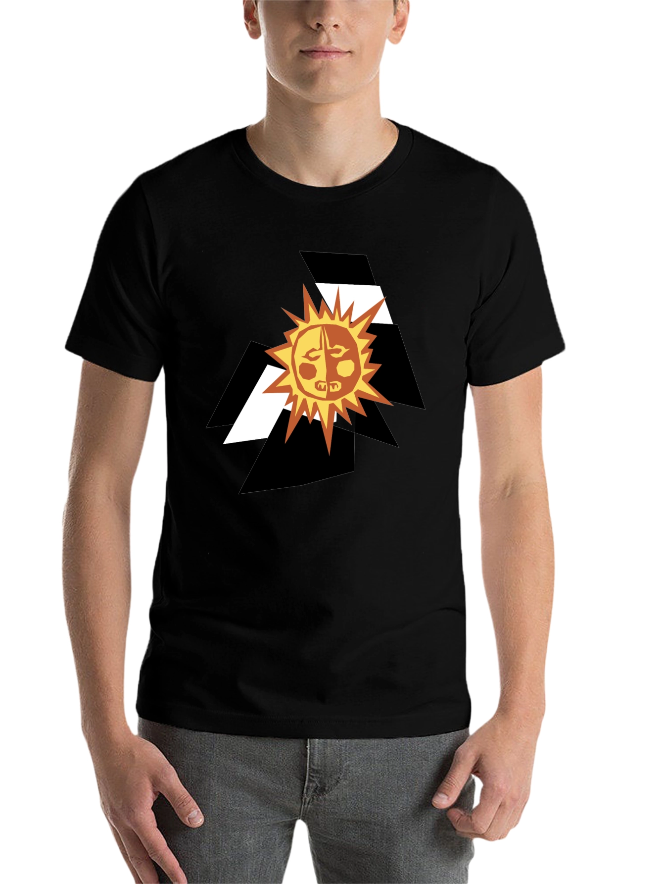 Black Abstract Sun Graphic Black T-Shirt view 7