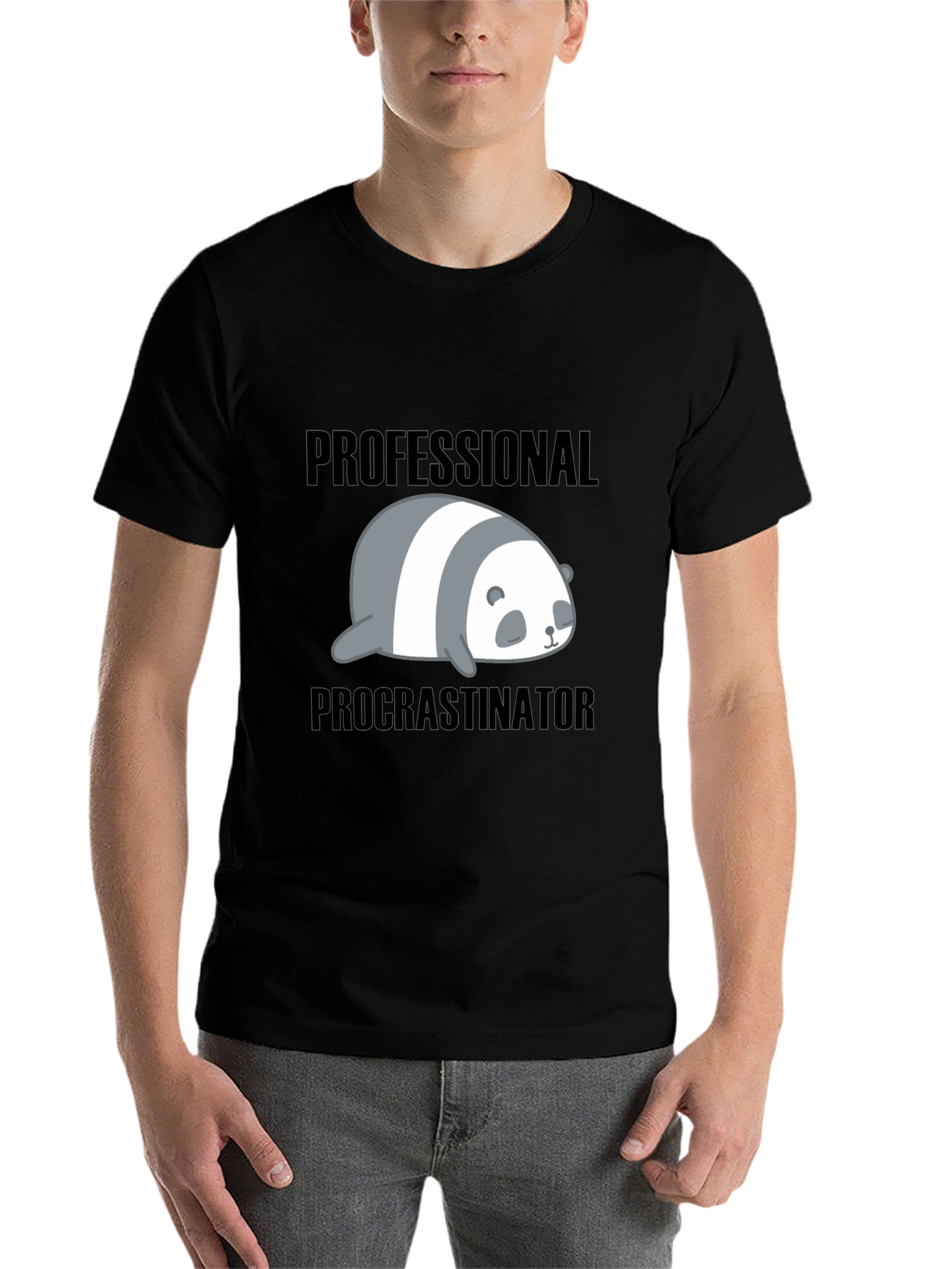 Black Professional Procrastinator Panda T-Shirt - Funny Graphic Tee view 7