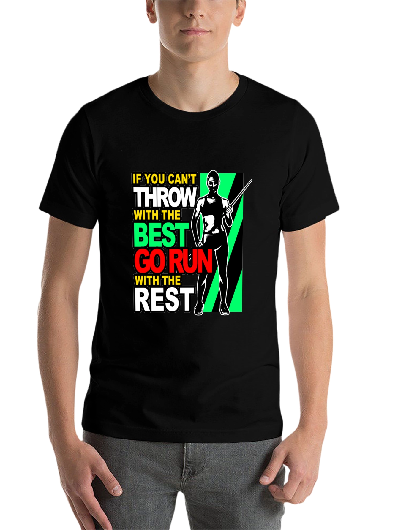 Black Thrower Graphic Tee - If You Can't Throw Go Run! view 7
