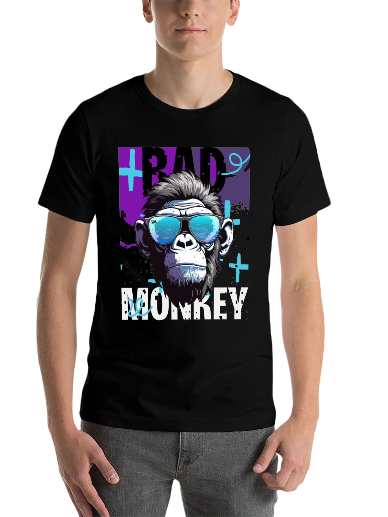 Black Bad Monkey Graphic T-Shirt - Cool Ape Design view 7
