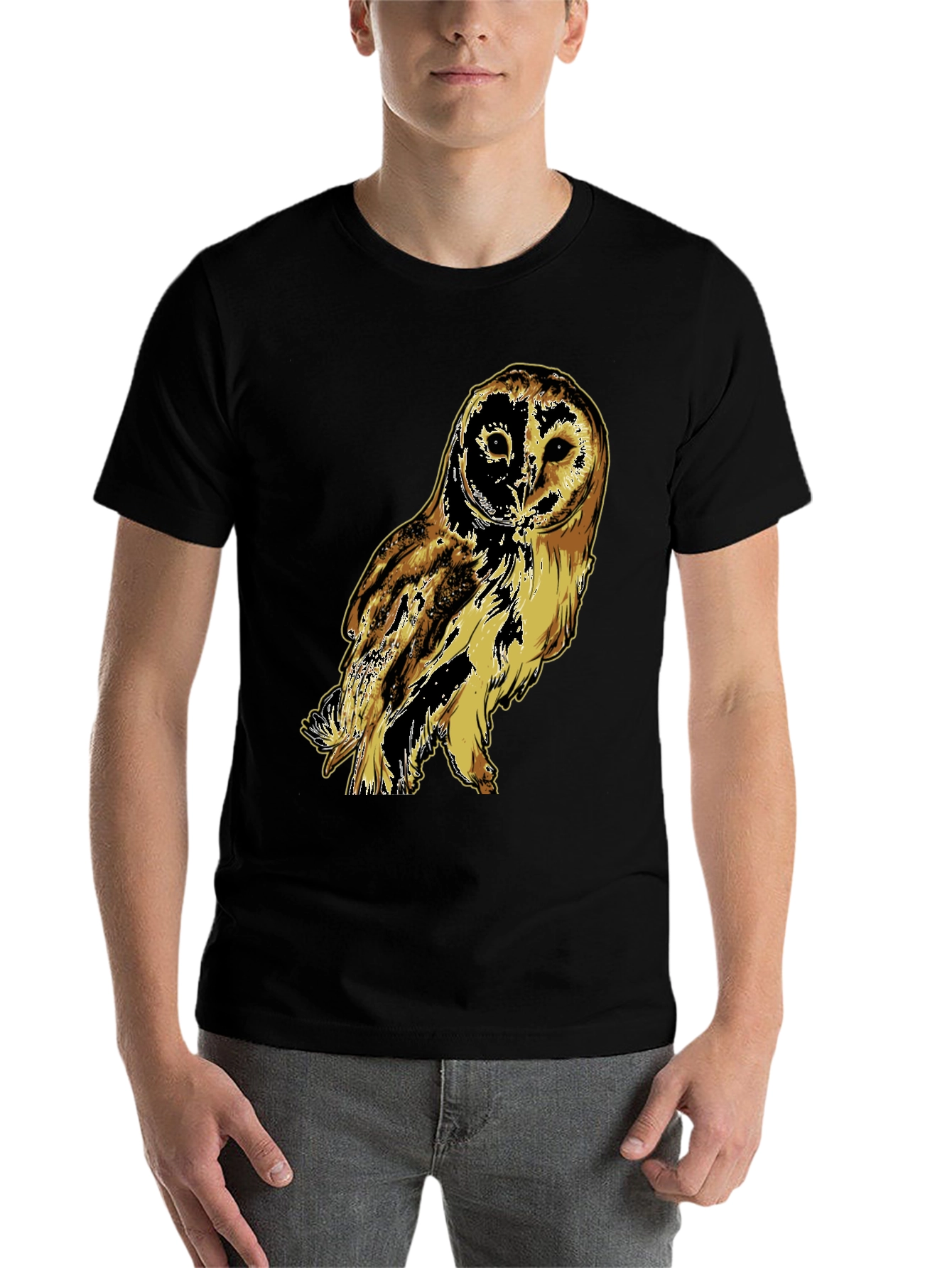 Black Owl Graphic Print Black T-Shirt view 7