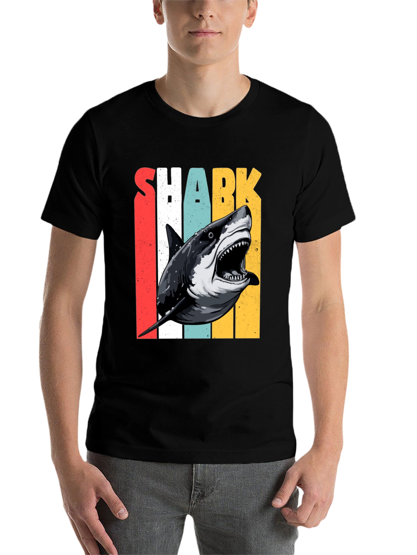 Black Shark Graphic T-Shirt - Retro Style Print view 7