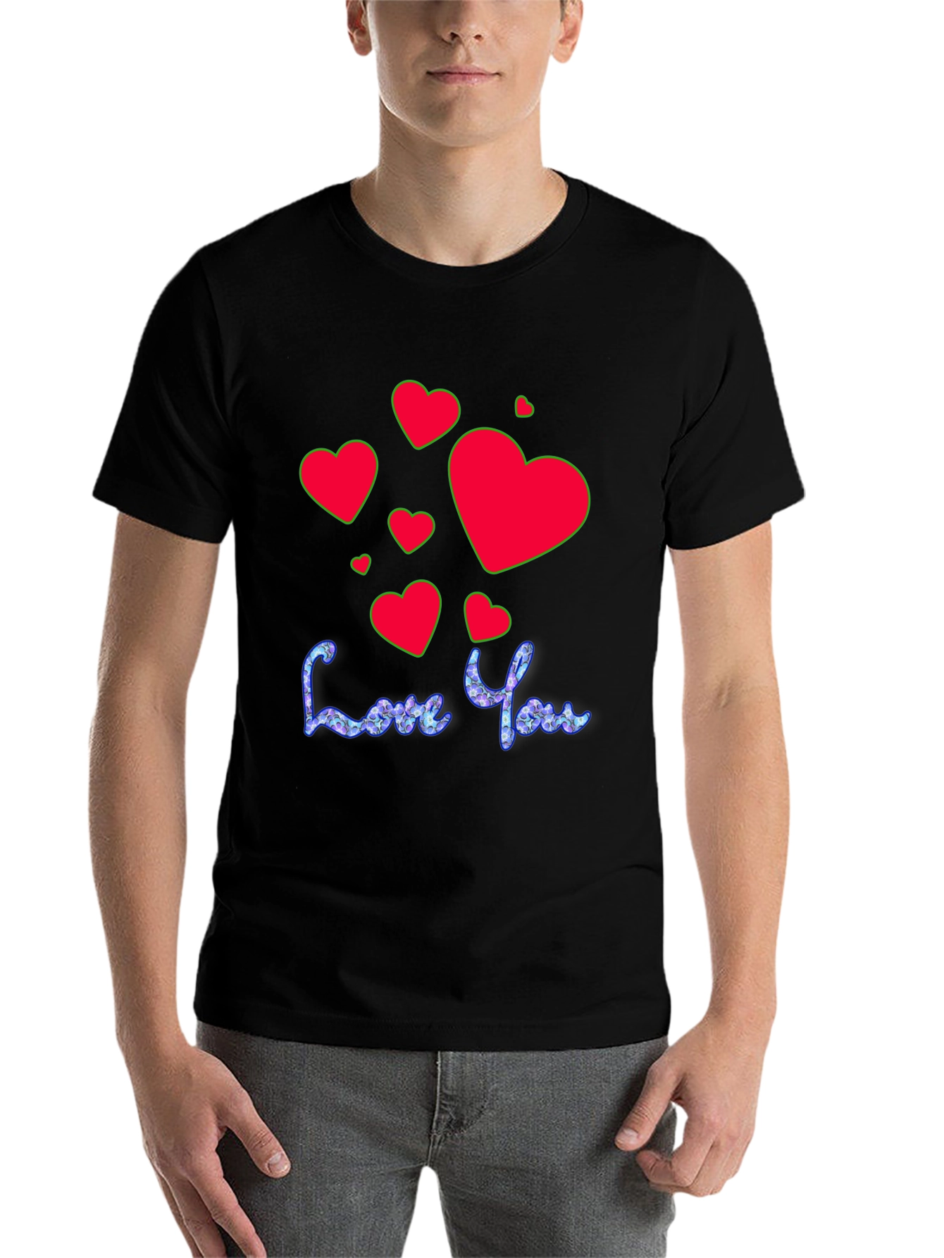 Black Love You T-Shirt - Red Heart Valentine's Day Tee view 7