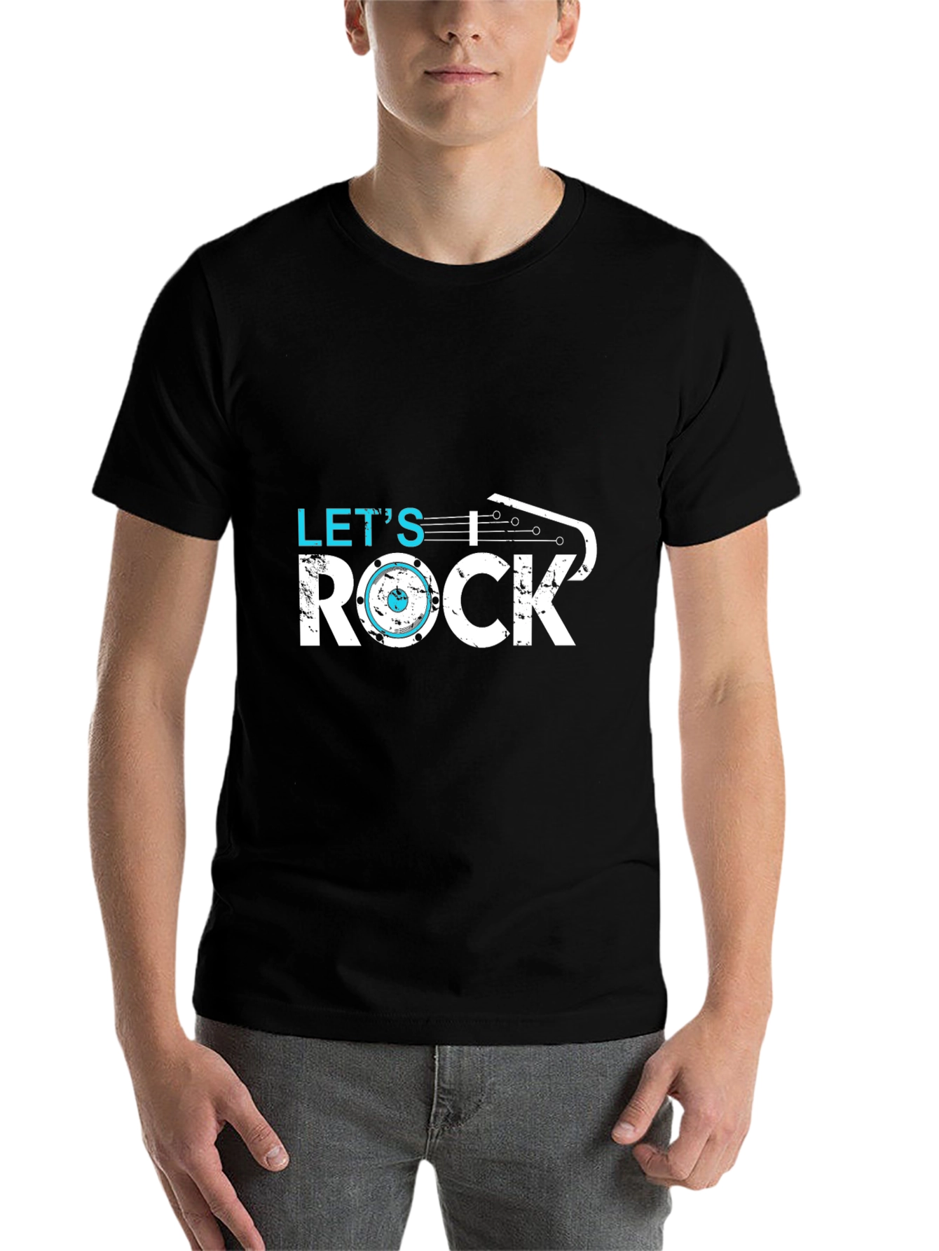 Black Let's Rock T-Shirt - Music Lover Tee view 7