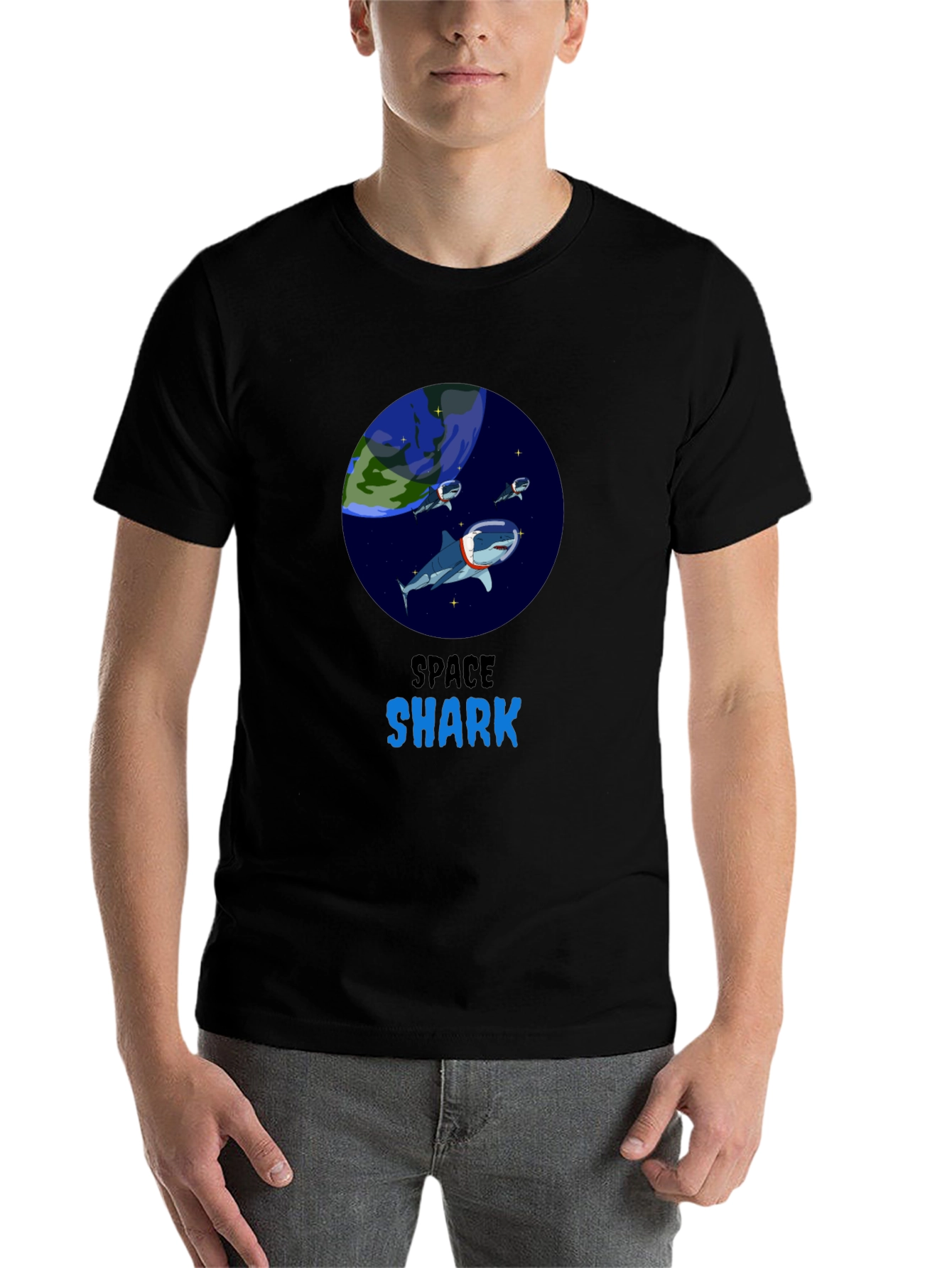 Black Space Shark Graphic T-Shirt view 7