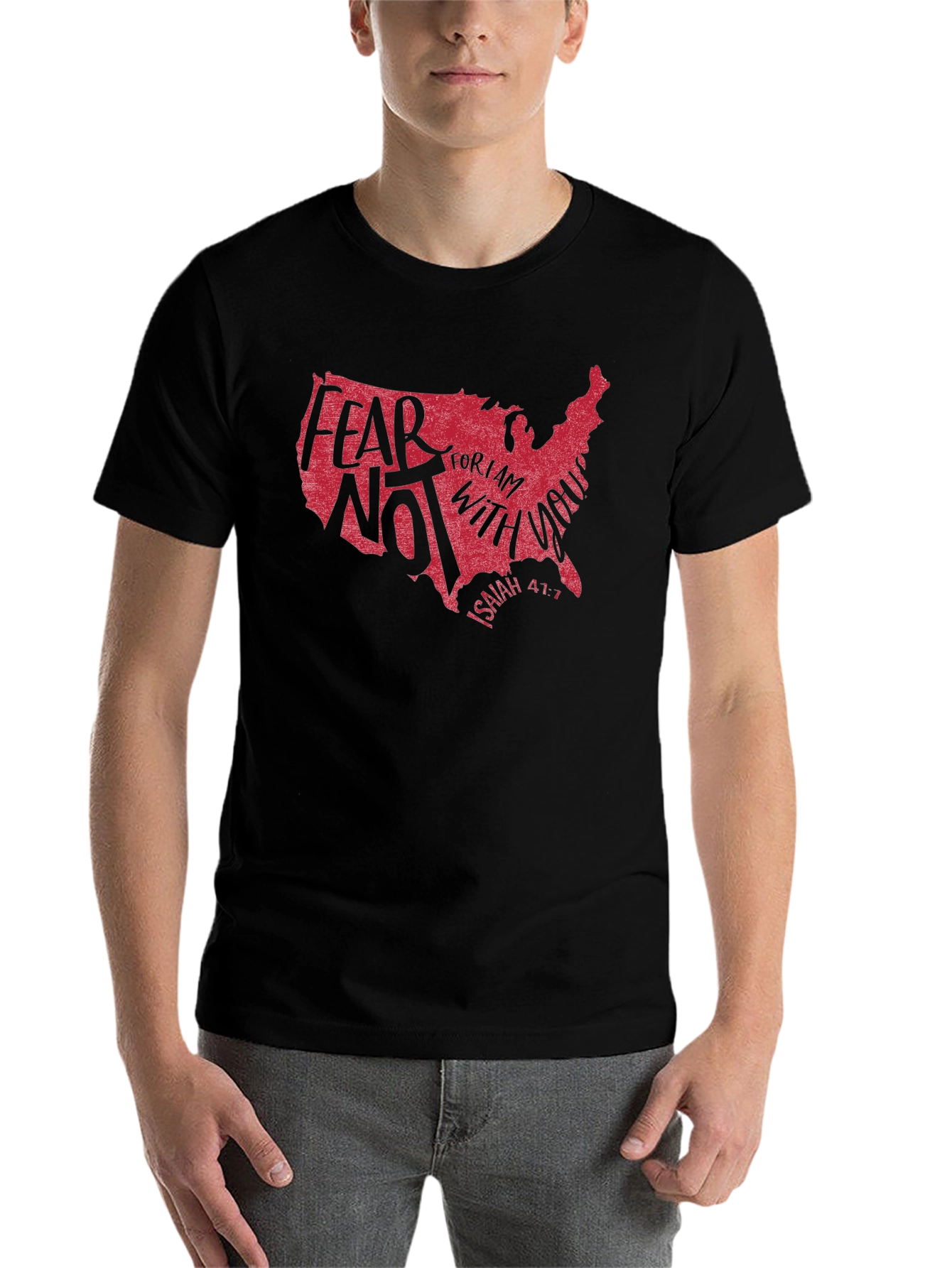 Black Fear Not Isaiah 41:1 T-Shirt - USA Map Graphic view 7