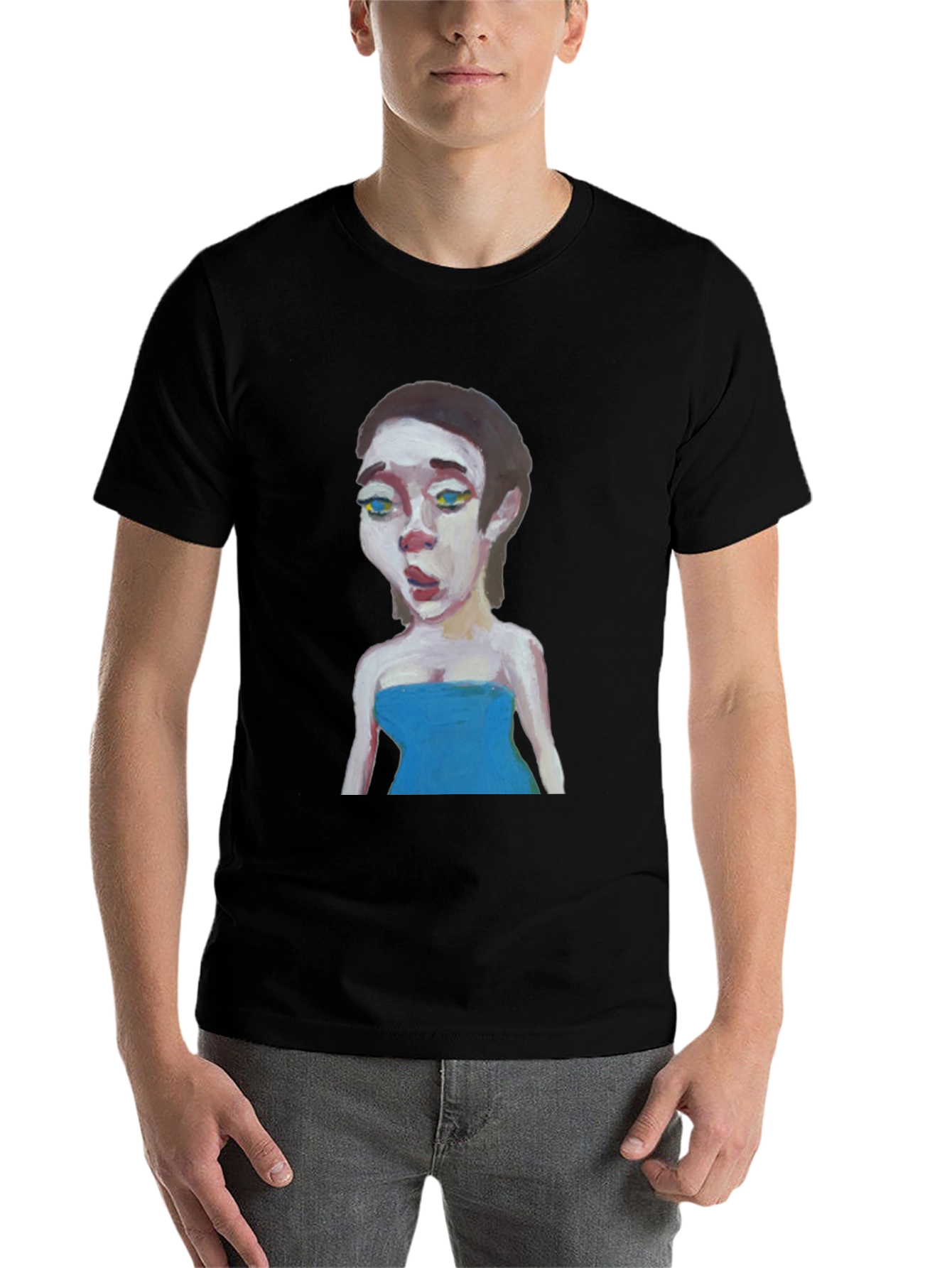 Black Painted Portrait Graphic Tee - Unique Art Shirt view 7