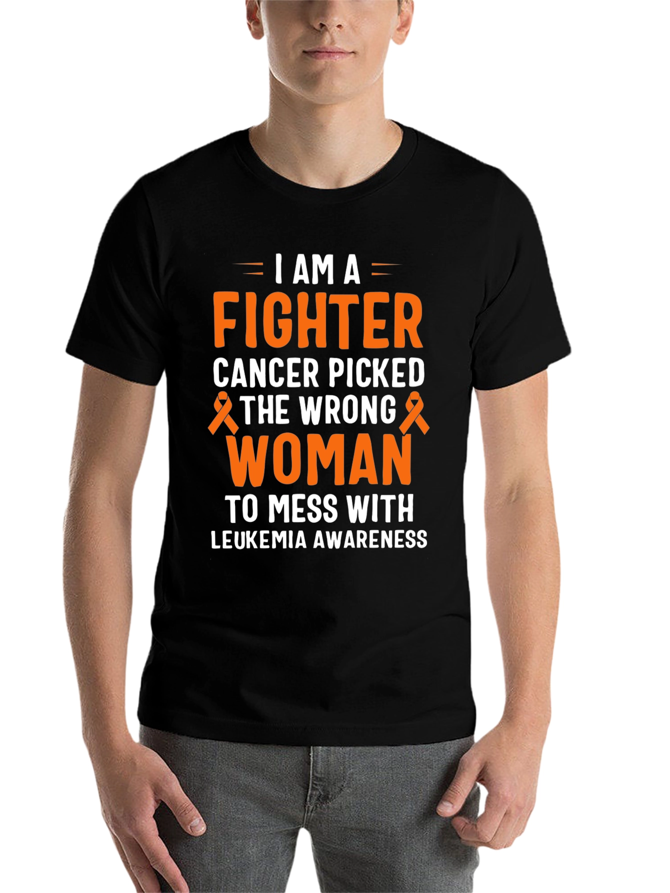 Black I Am A Fighter Leukemia Awareness T-Shirt view 7