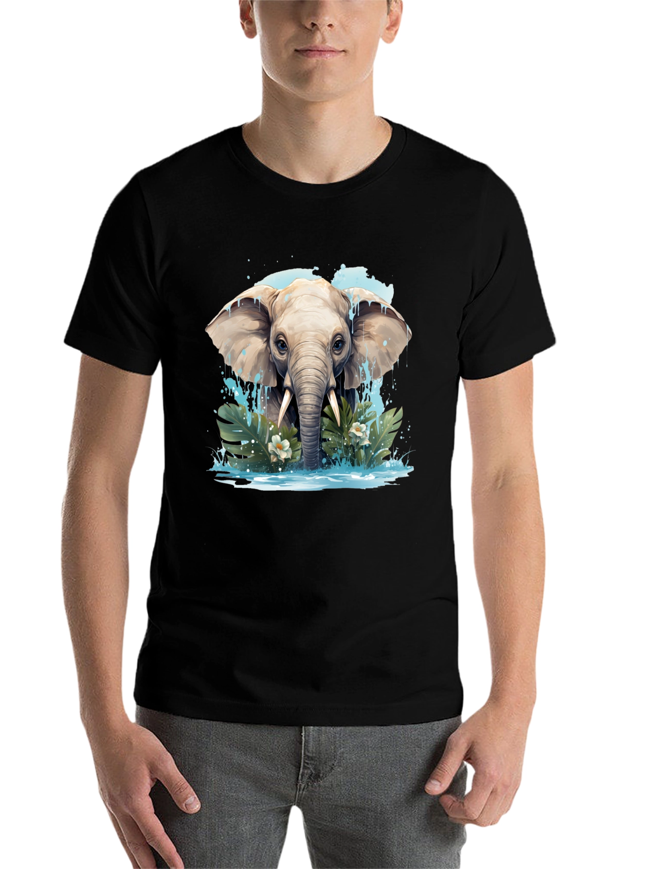 Black Elephant Graphic Tee - Black, Nature Inspired Design view 7