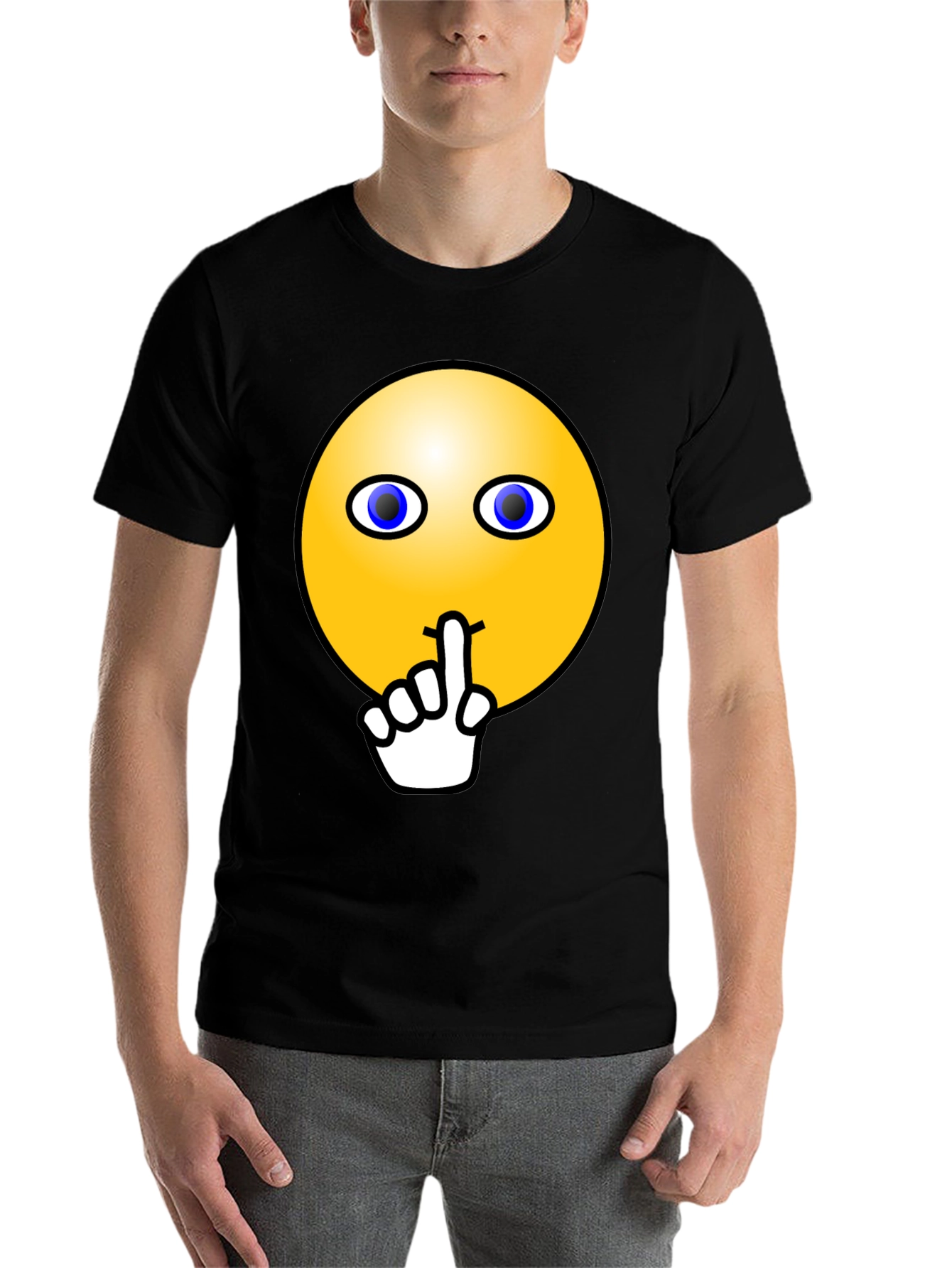 Black Shhh! Smiley Face Graphic Tee - Black Cotton T-Shirt view 7