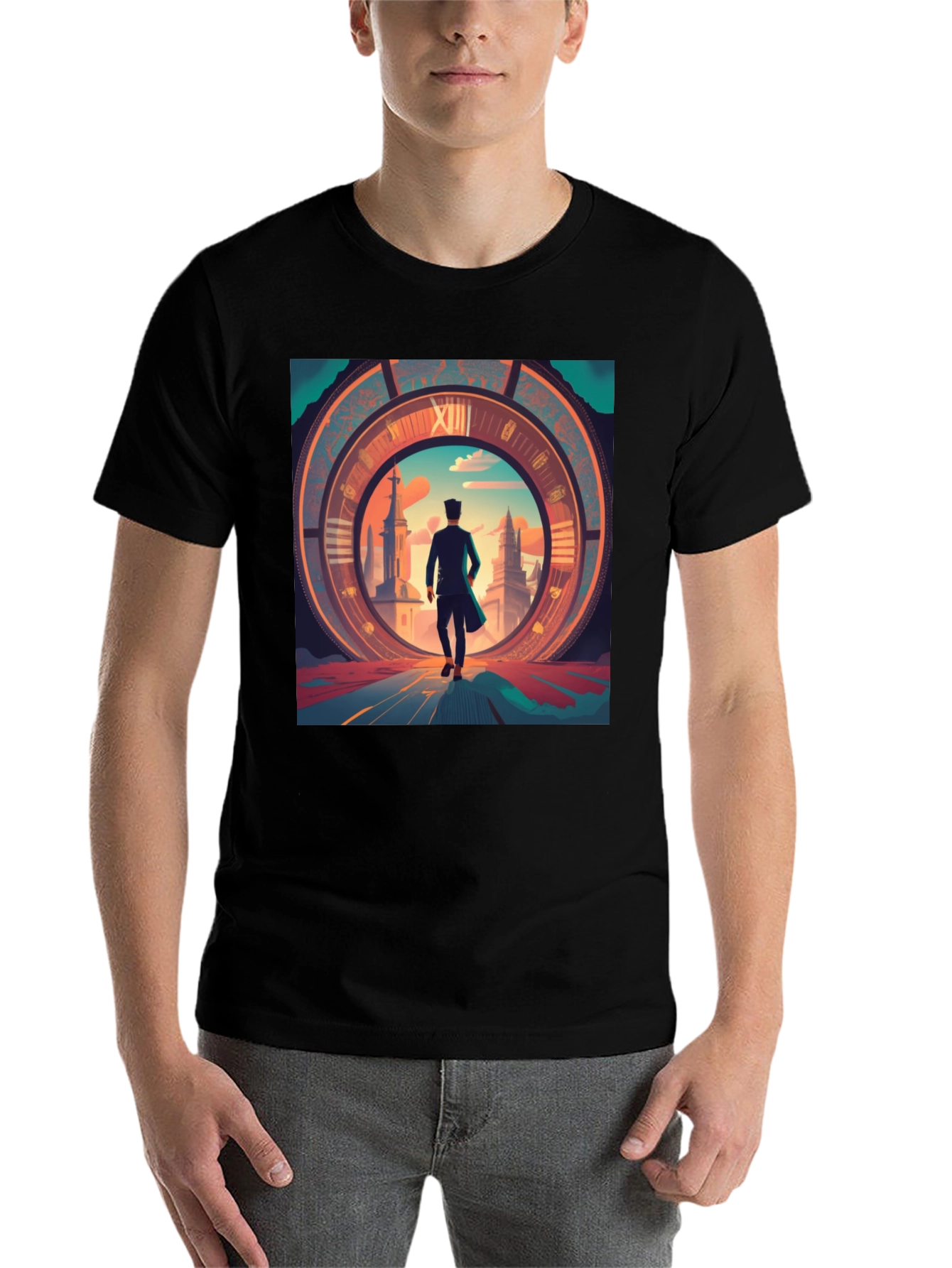 Black Time Traveler Graphic Tee - Black Cotton Blend Shirt view 7