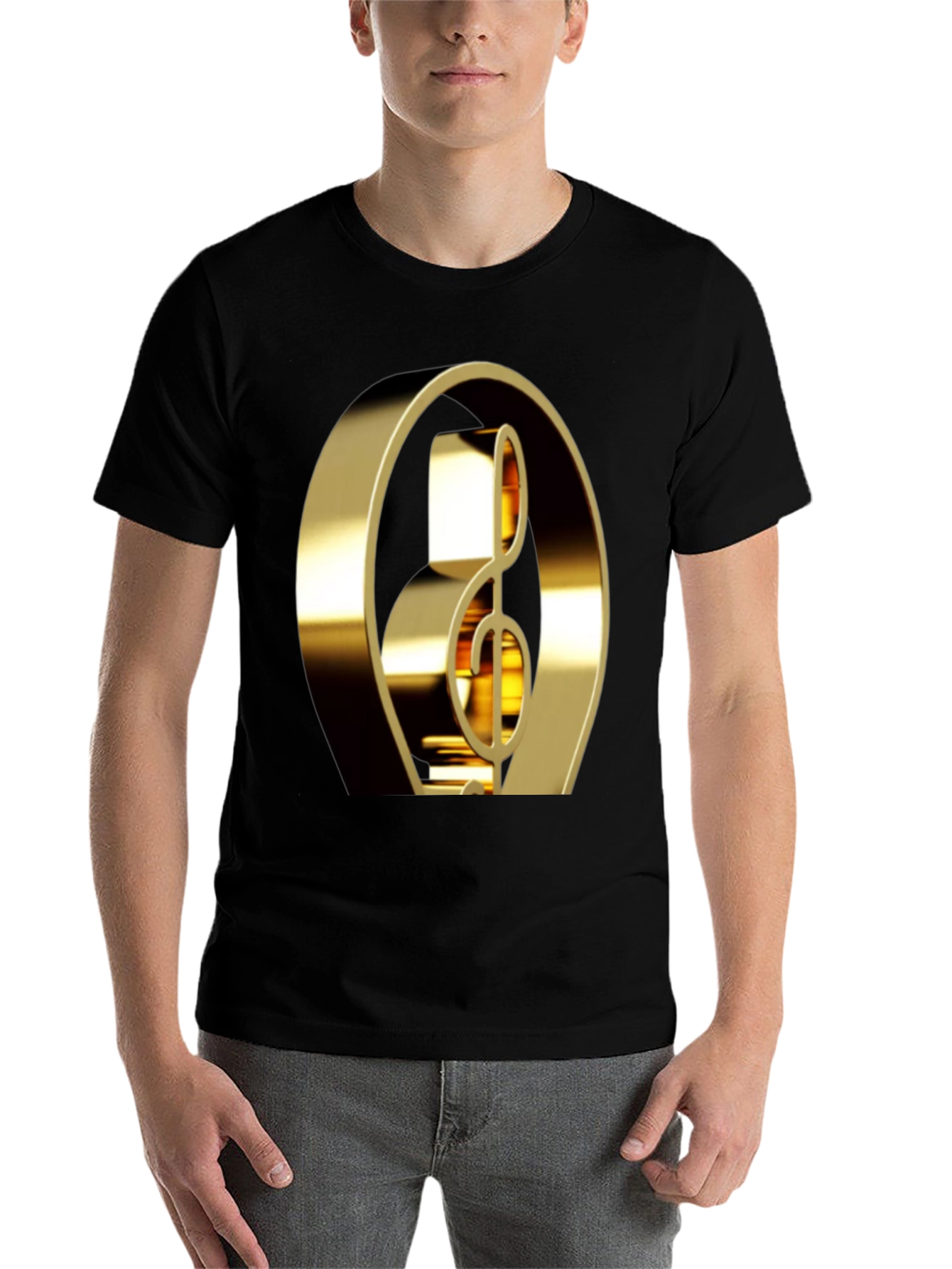 Black Golden Treble Clef Graphic Tee view 7