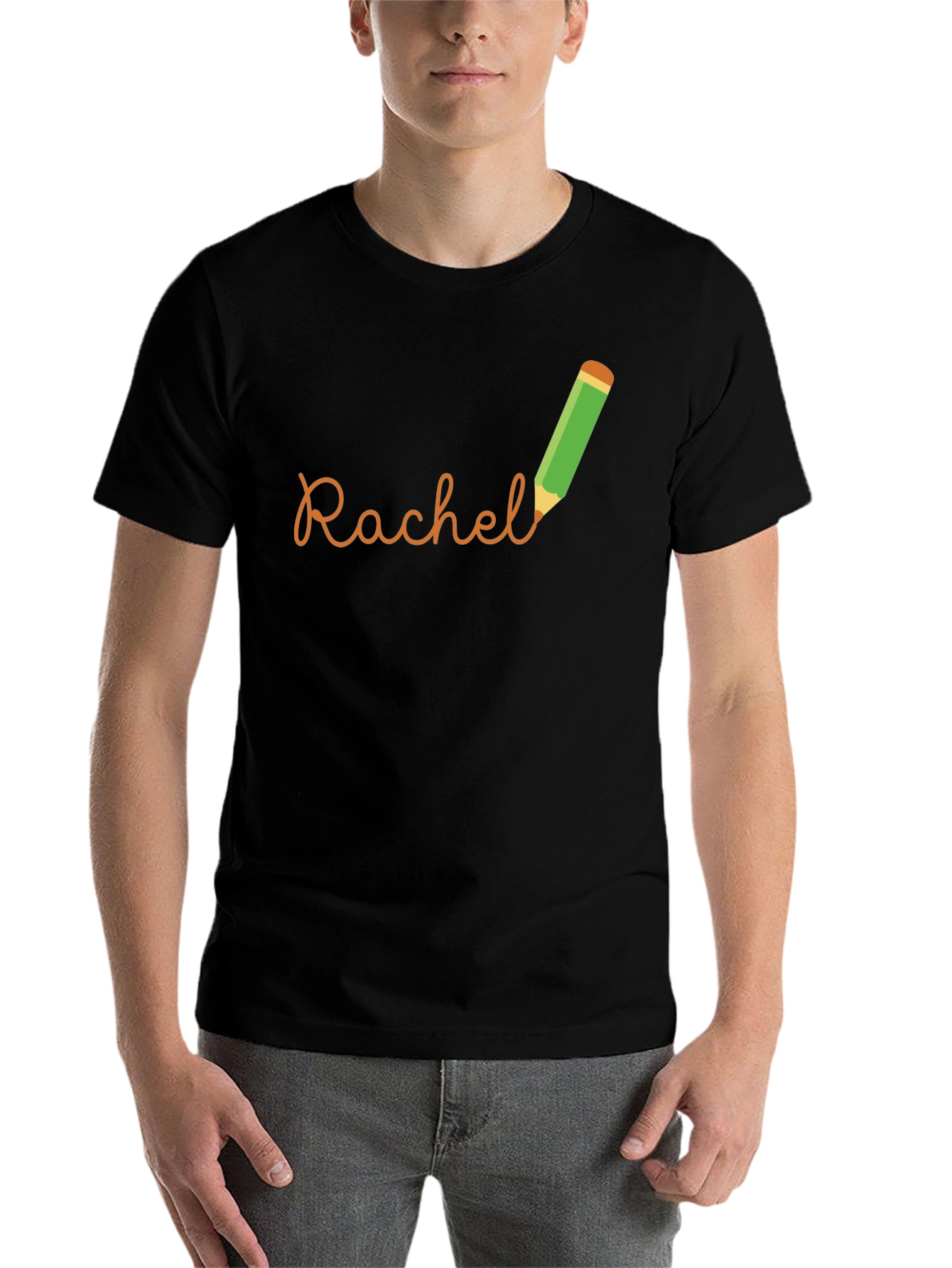 Black Personalized Rachel Pencil Name T-Shirt view 7