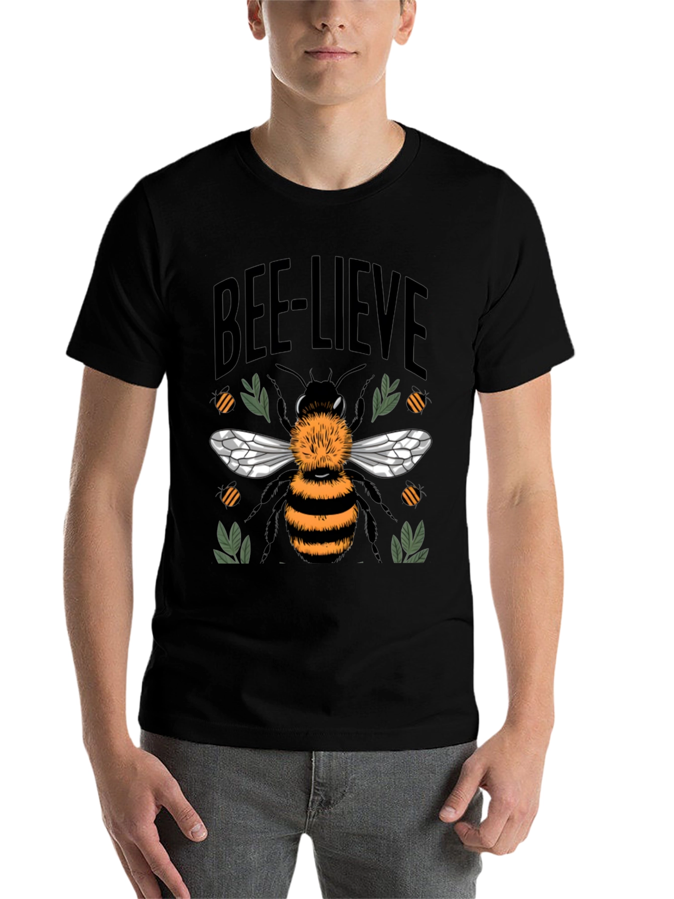 Black Bee-lieve Graphic Tee - Black Cotton T-Shirt view 7