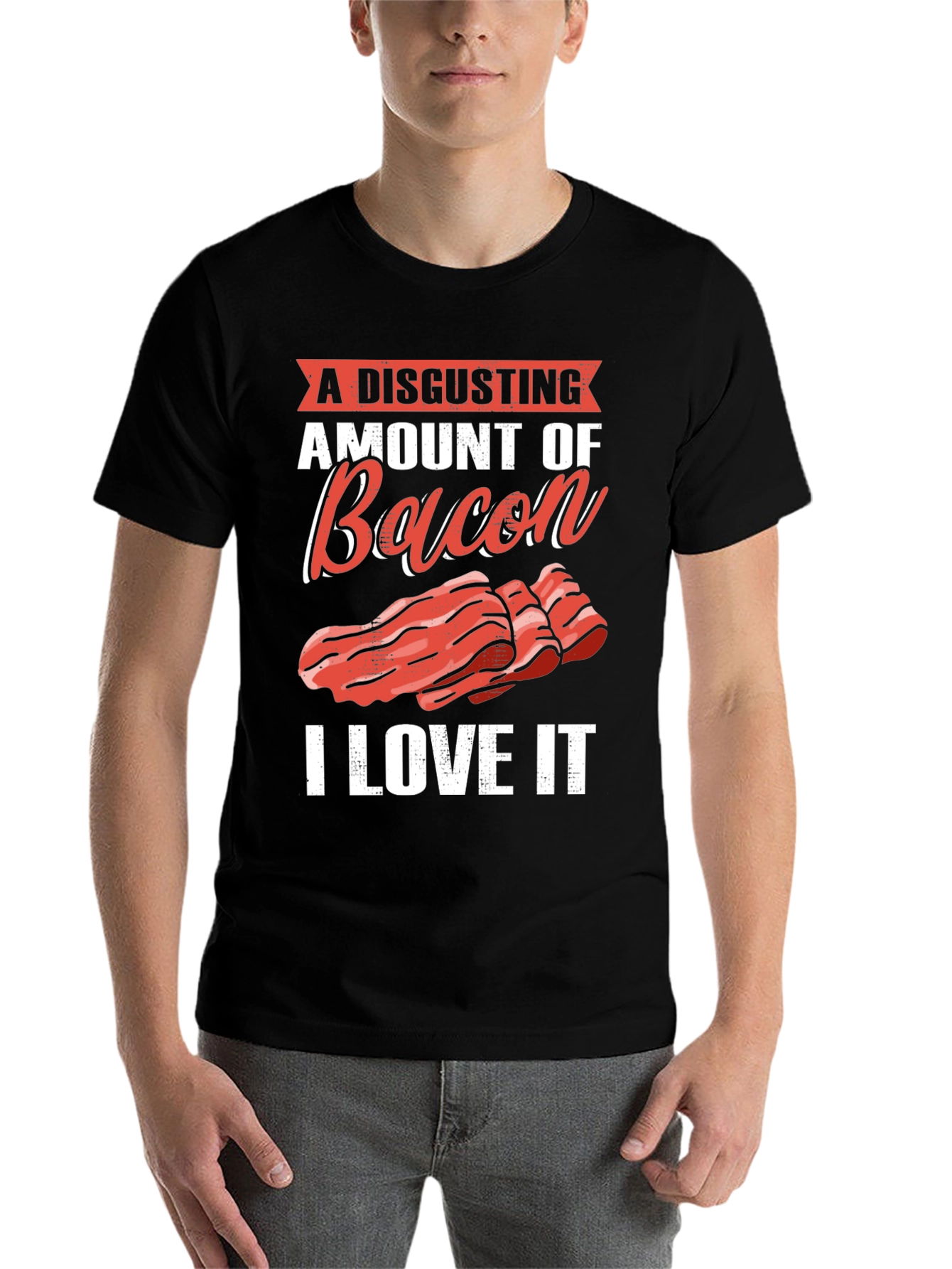 Black Disgusting Amount of Bacon T-Shirt view 7