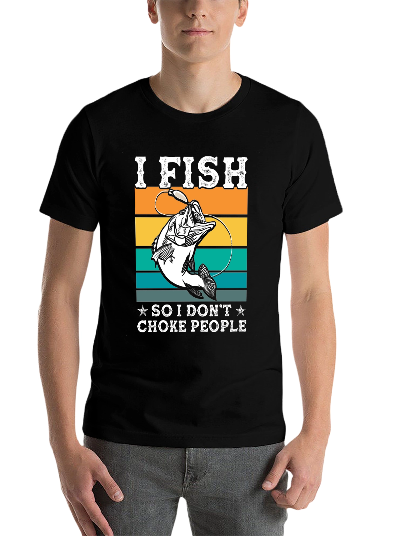 Black I Fish Funny Graphic T-Shirt view 7